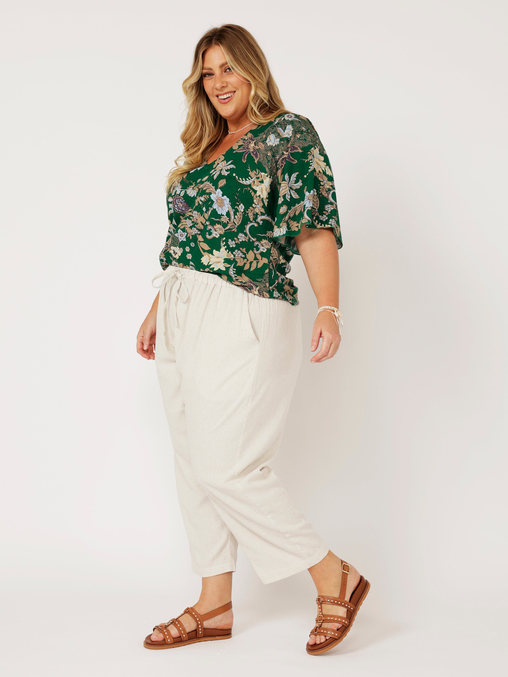 Viv Top (with sleeves) | Midnight Garden Green - Saffron Road