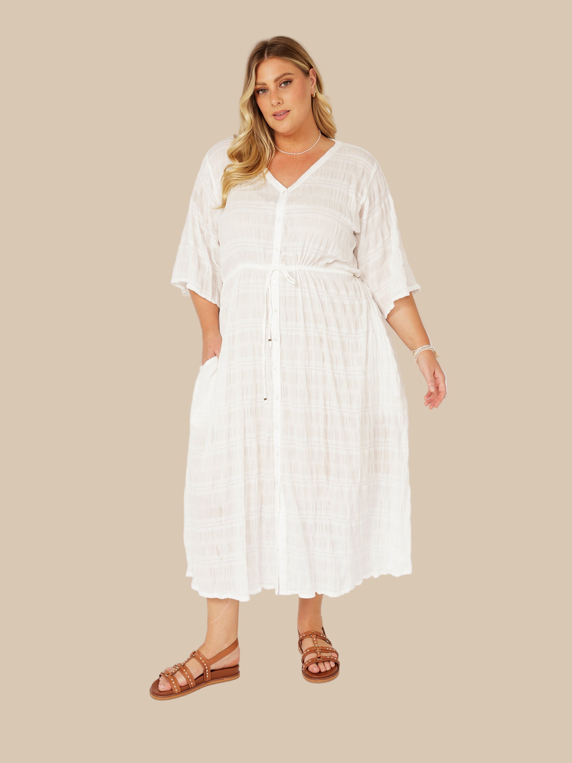 Morocco Dress | Waffle Ecru