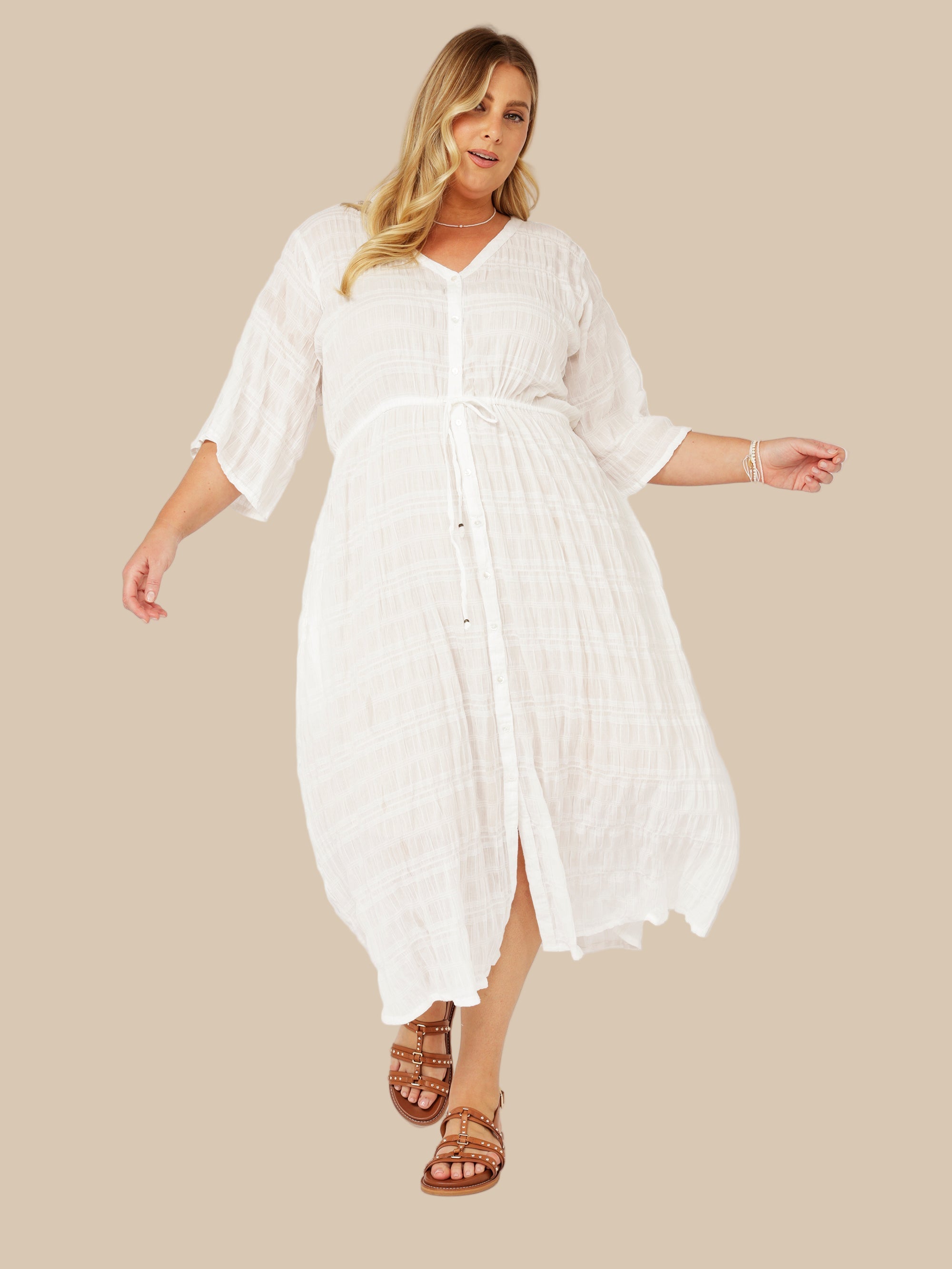 Morocco Dress | Waffle Ecru