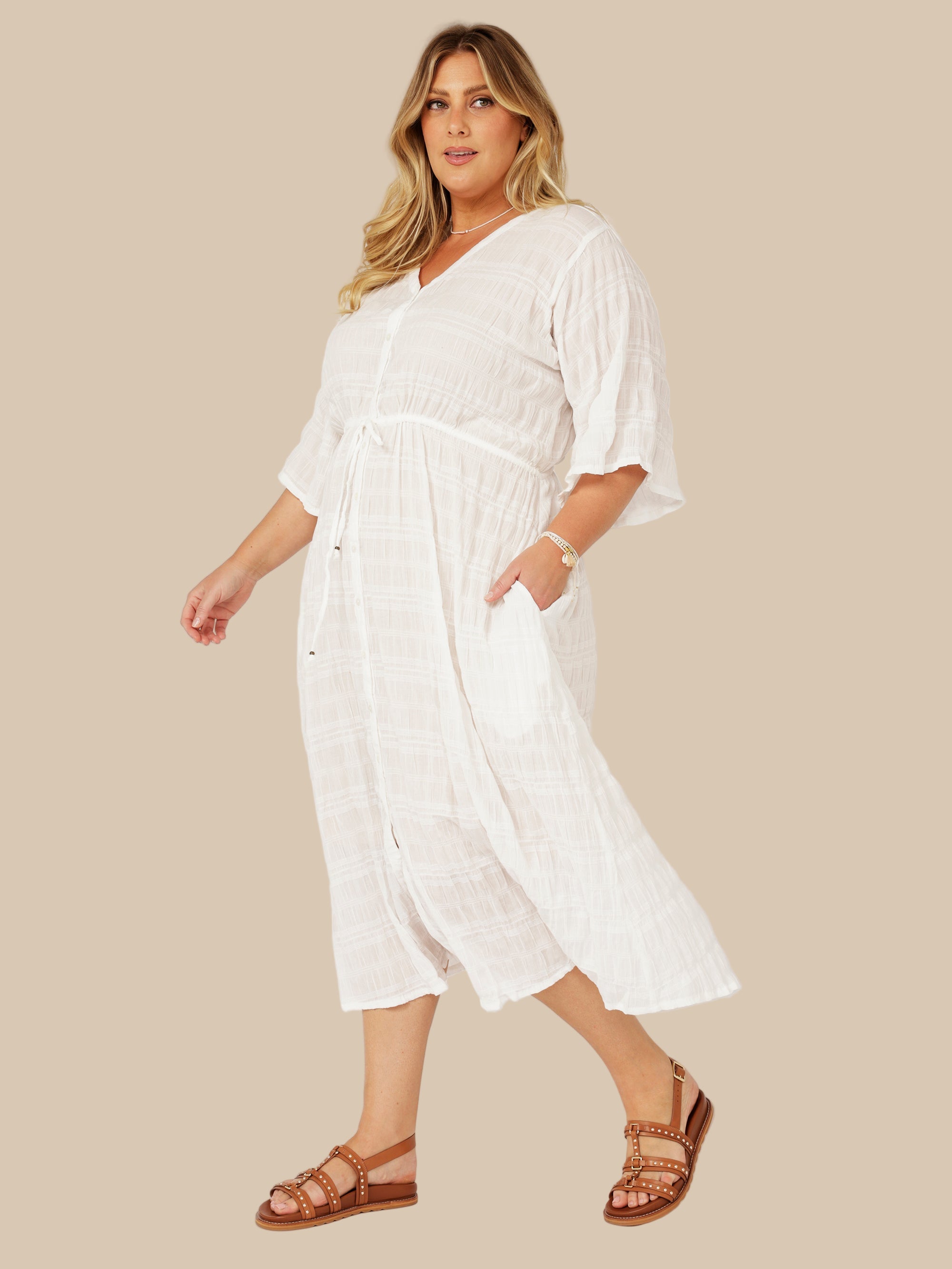Morocco Dress | Waffle Ecru