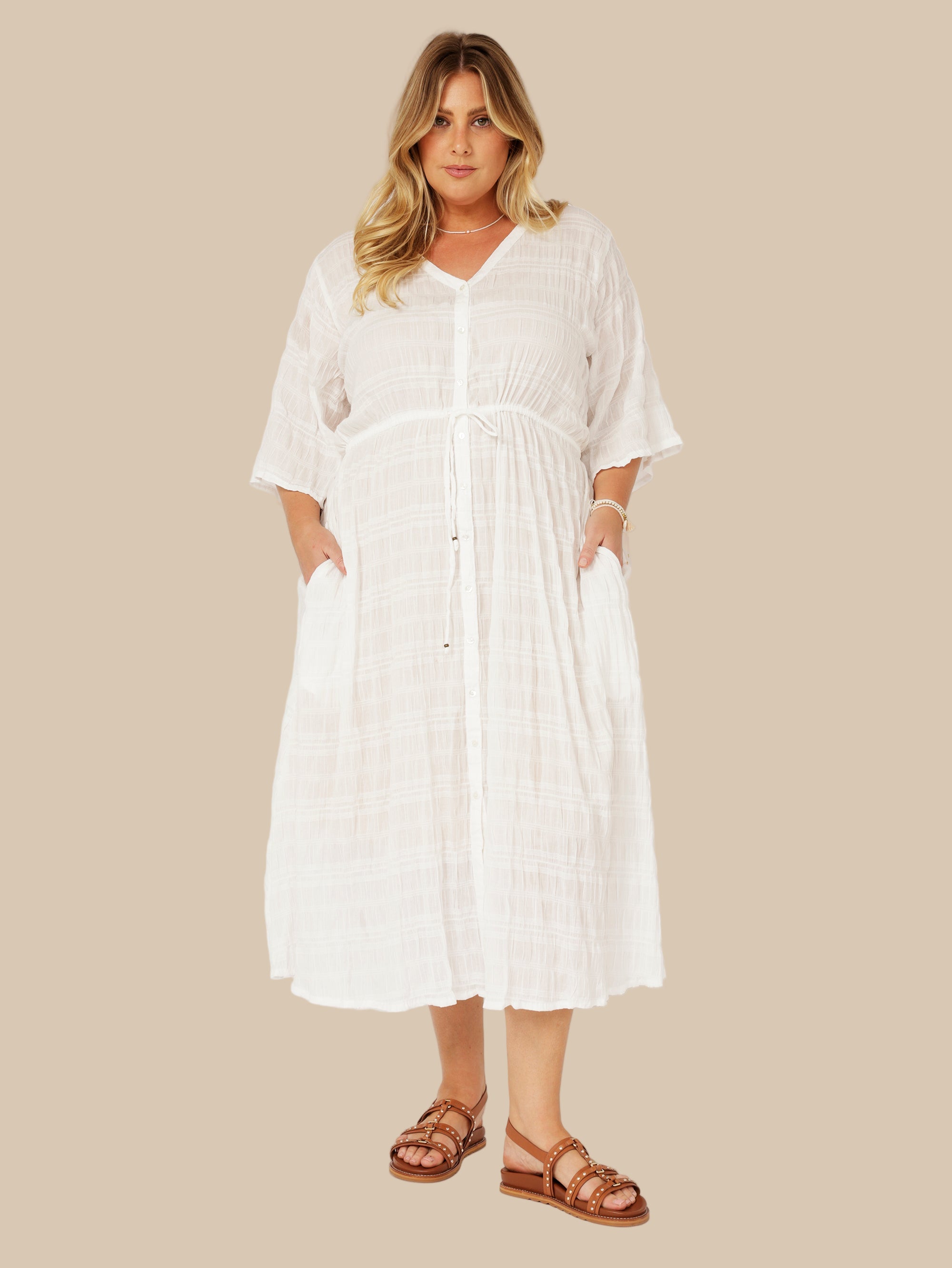 Morocco Dress | Waffle Ecru