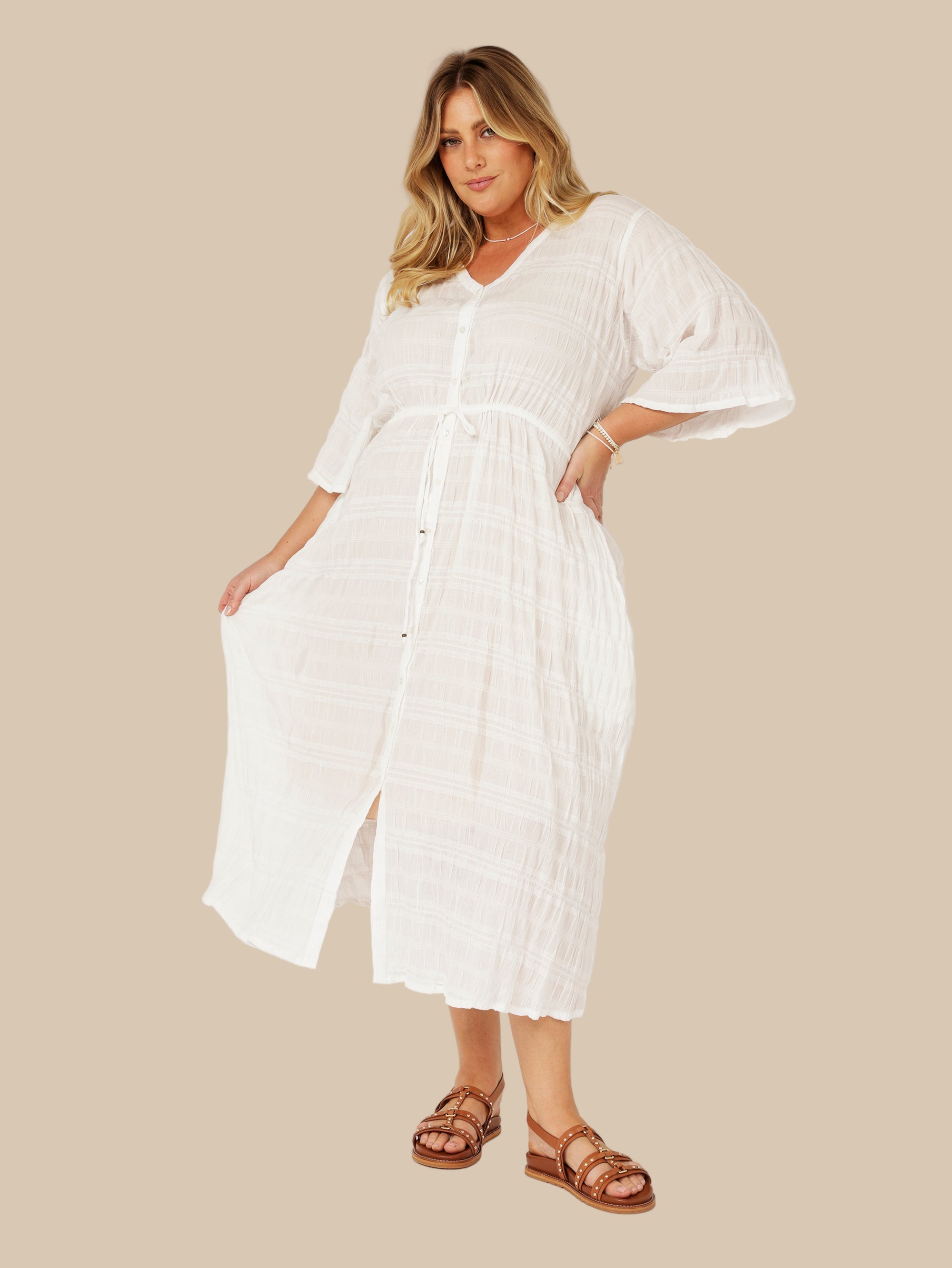 Morocco Dress | Waffle Ecru