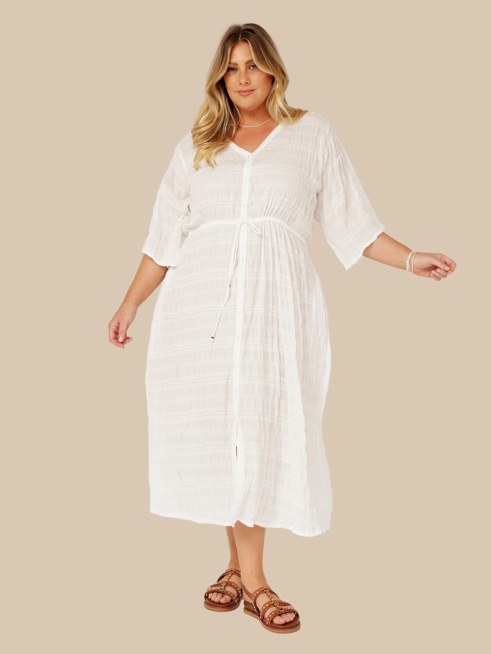 Morocco Dress | Waffle Ecru