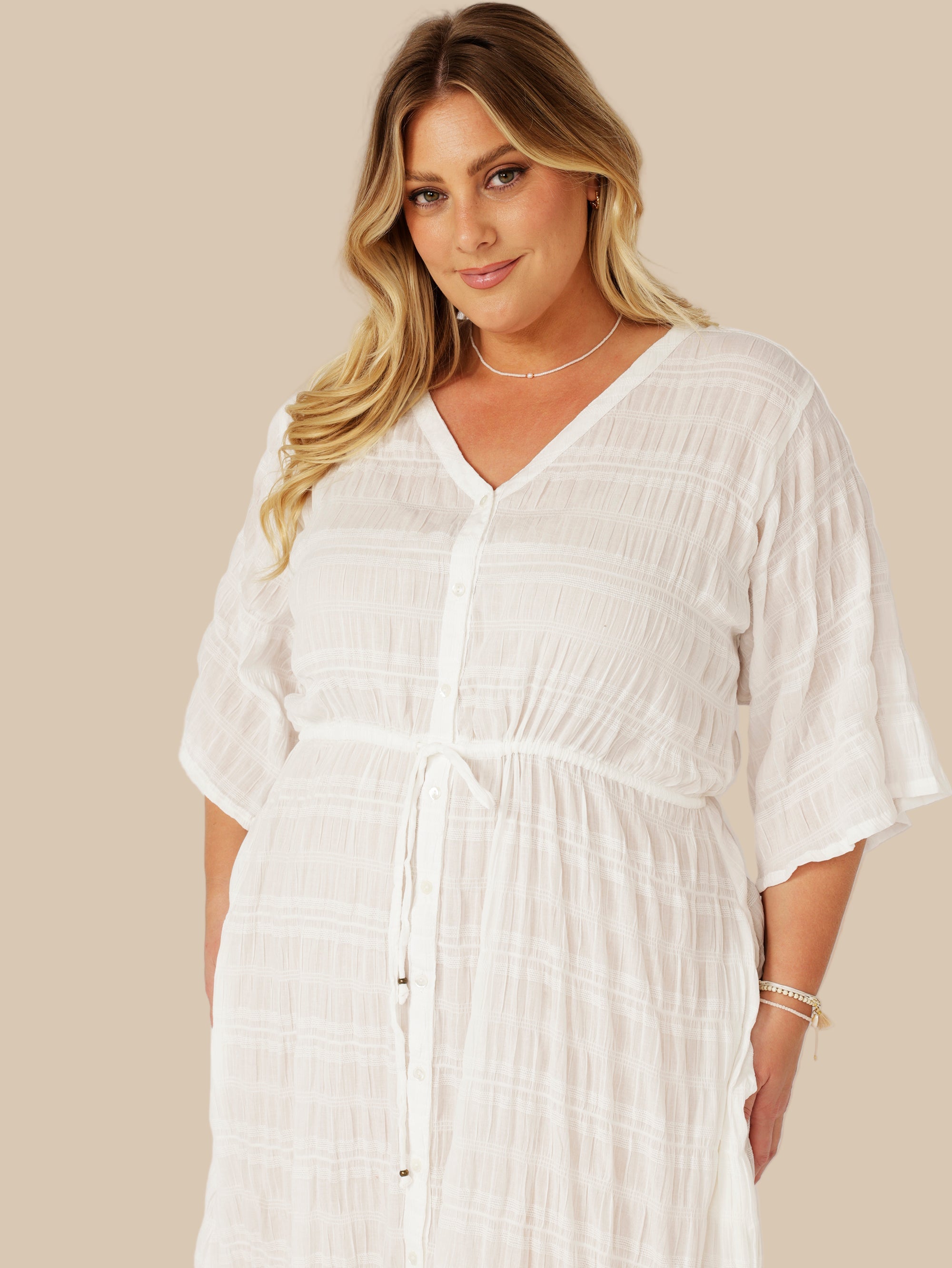Morocco Dress | Waffle Ecru