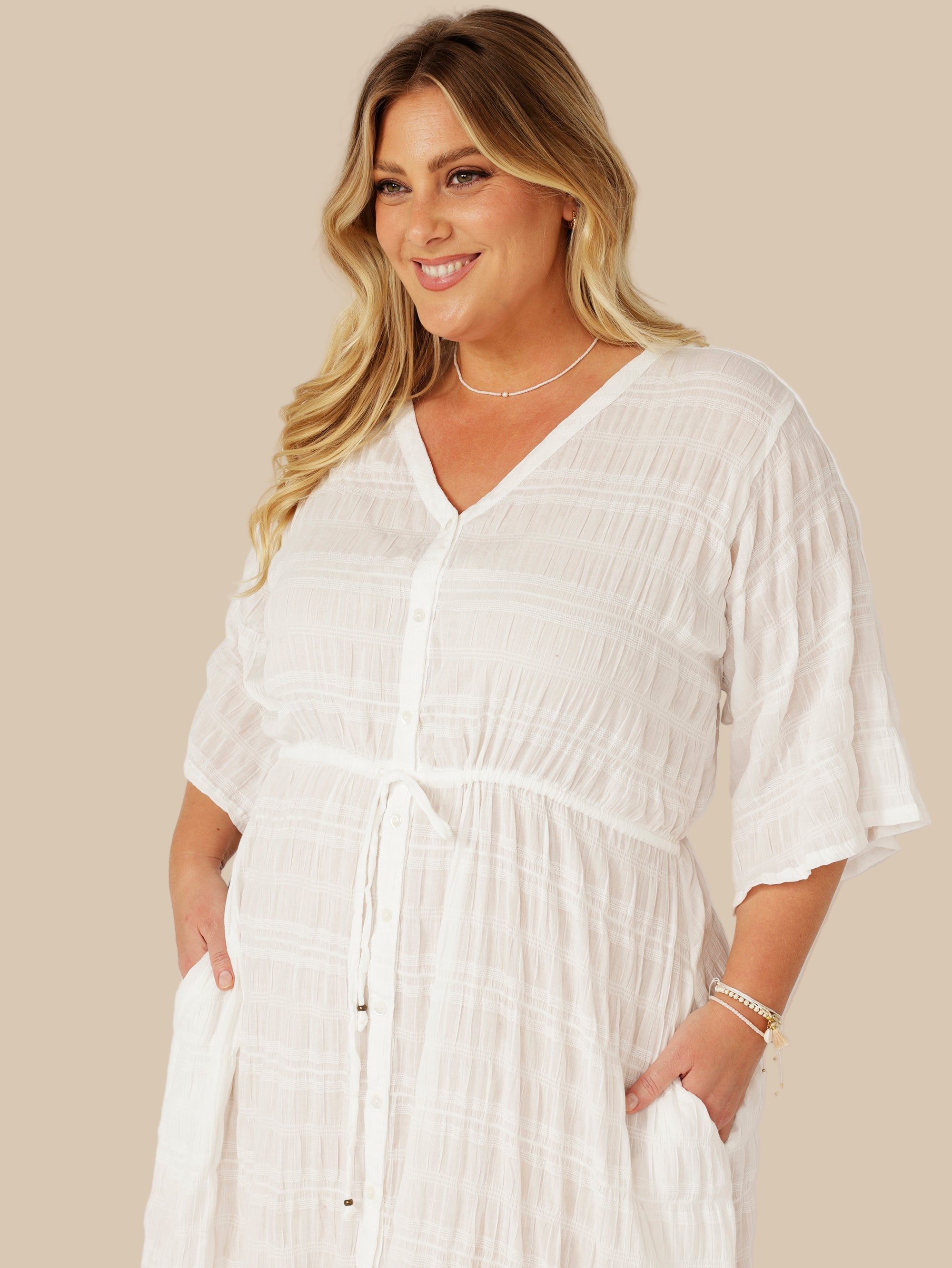 Morocco Dress | Waffle Ecru