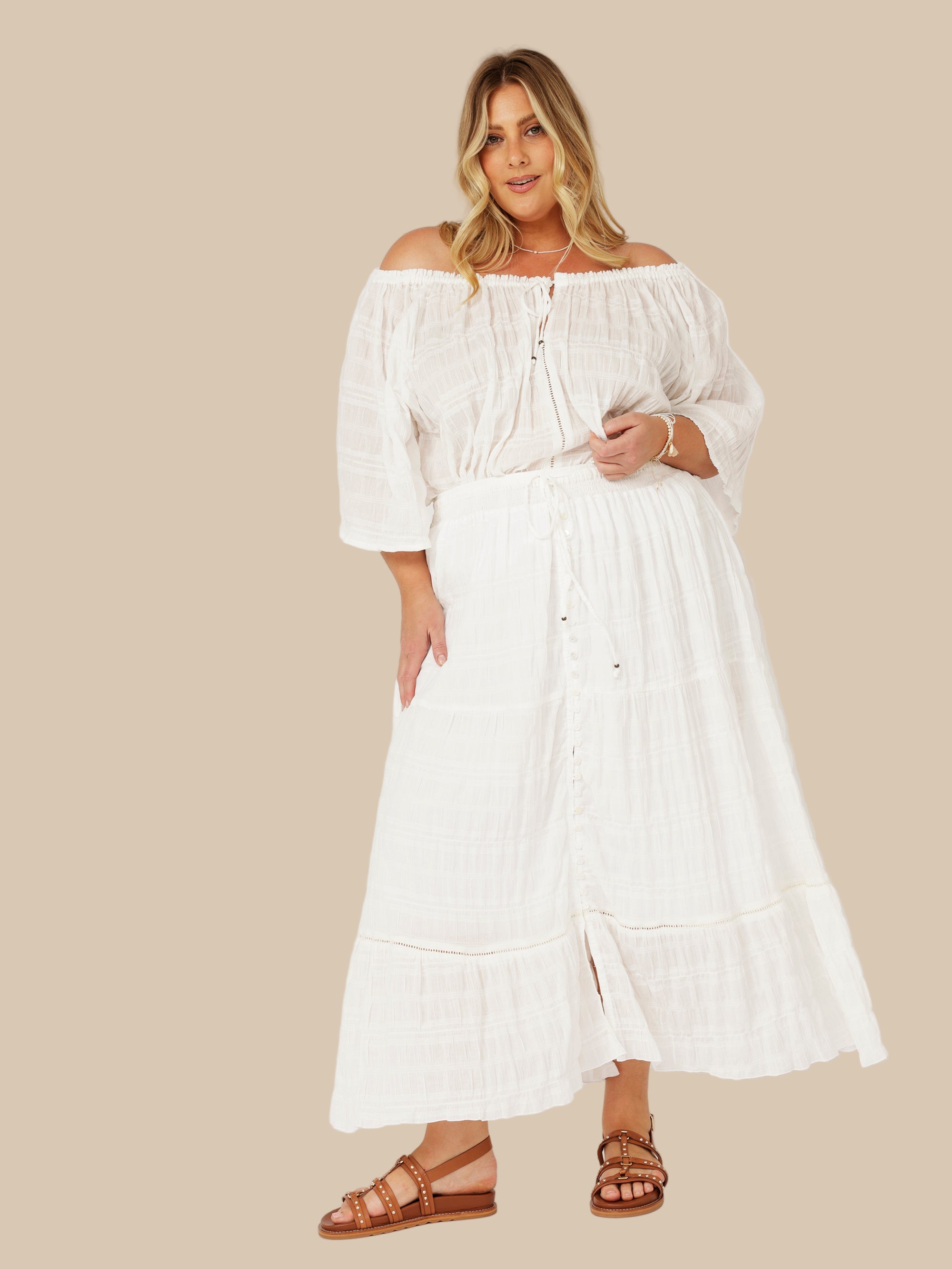 Chloe Skirt  | Waffle Ecru