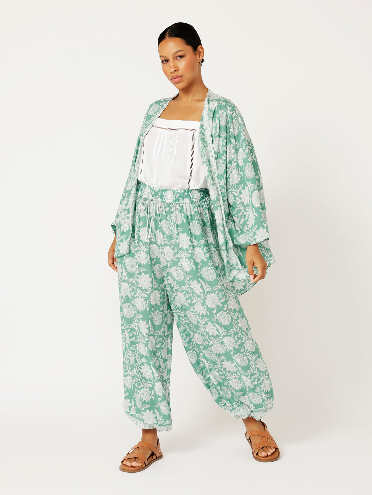 Kimono Shirt | Sage Indian Flower - Saffron Road