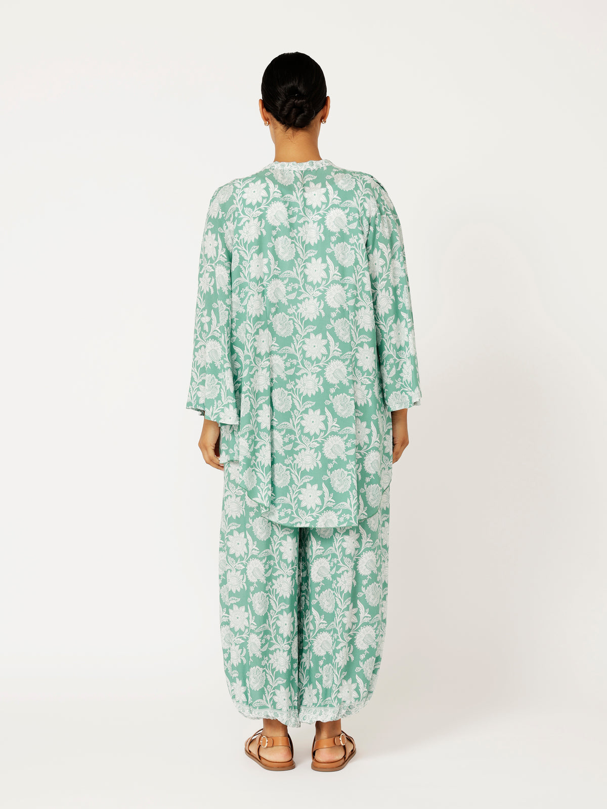 Kimono Shirt | Sage Indian Flower - Saffron Road