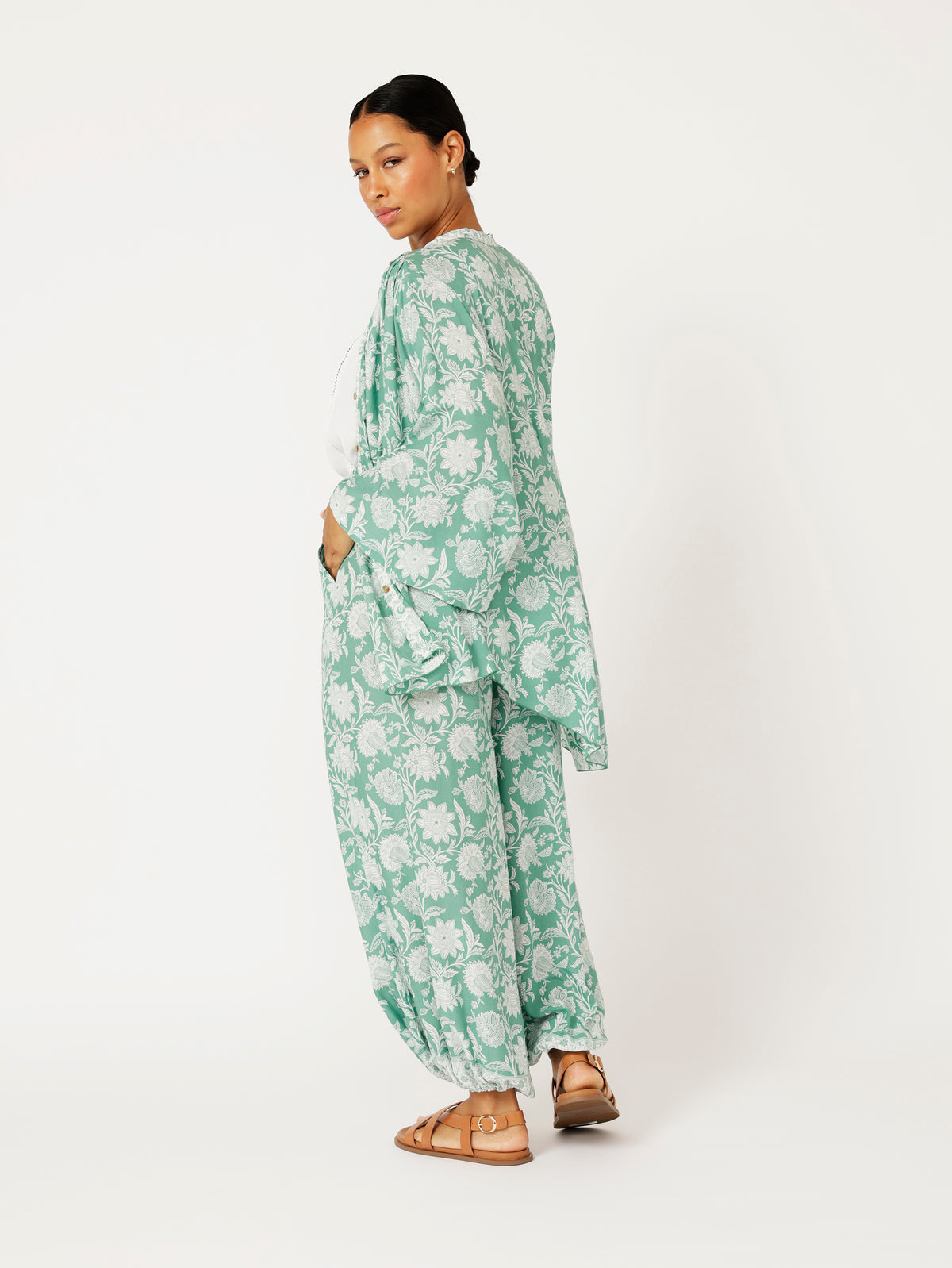 Kimono Shirt | Sage Indian Flower - Saffron Road