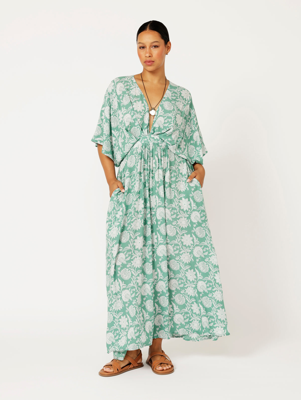 Meredith Dress | Sage Indian Flower - Saffron Road