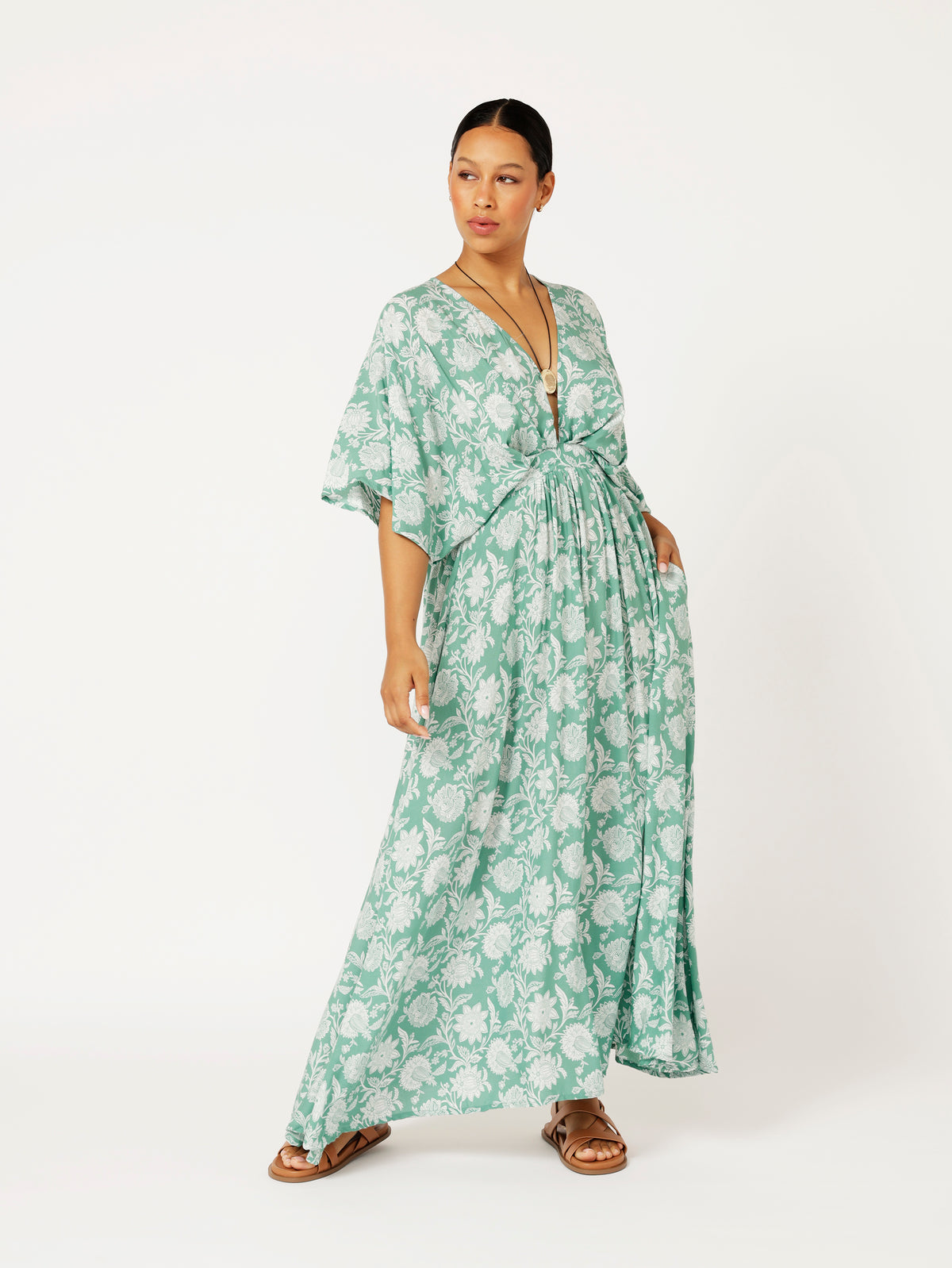 Meredith Dress | Sage Indian Flower - Saffron Road