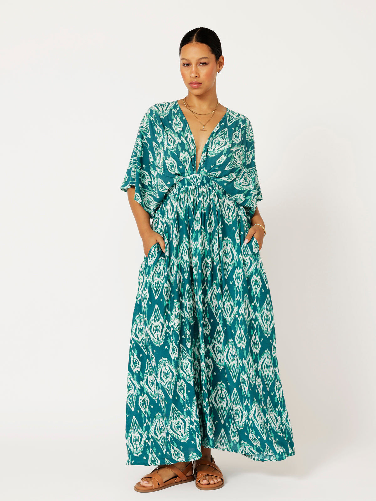 Meredith Dress | Teal Ikat - Saffron Road