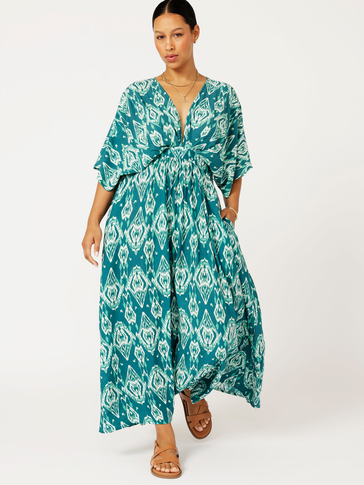 Meredith Dress | Teal Ikat - Saffron Road