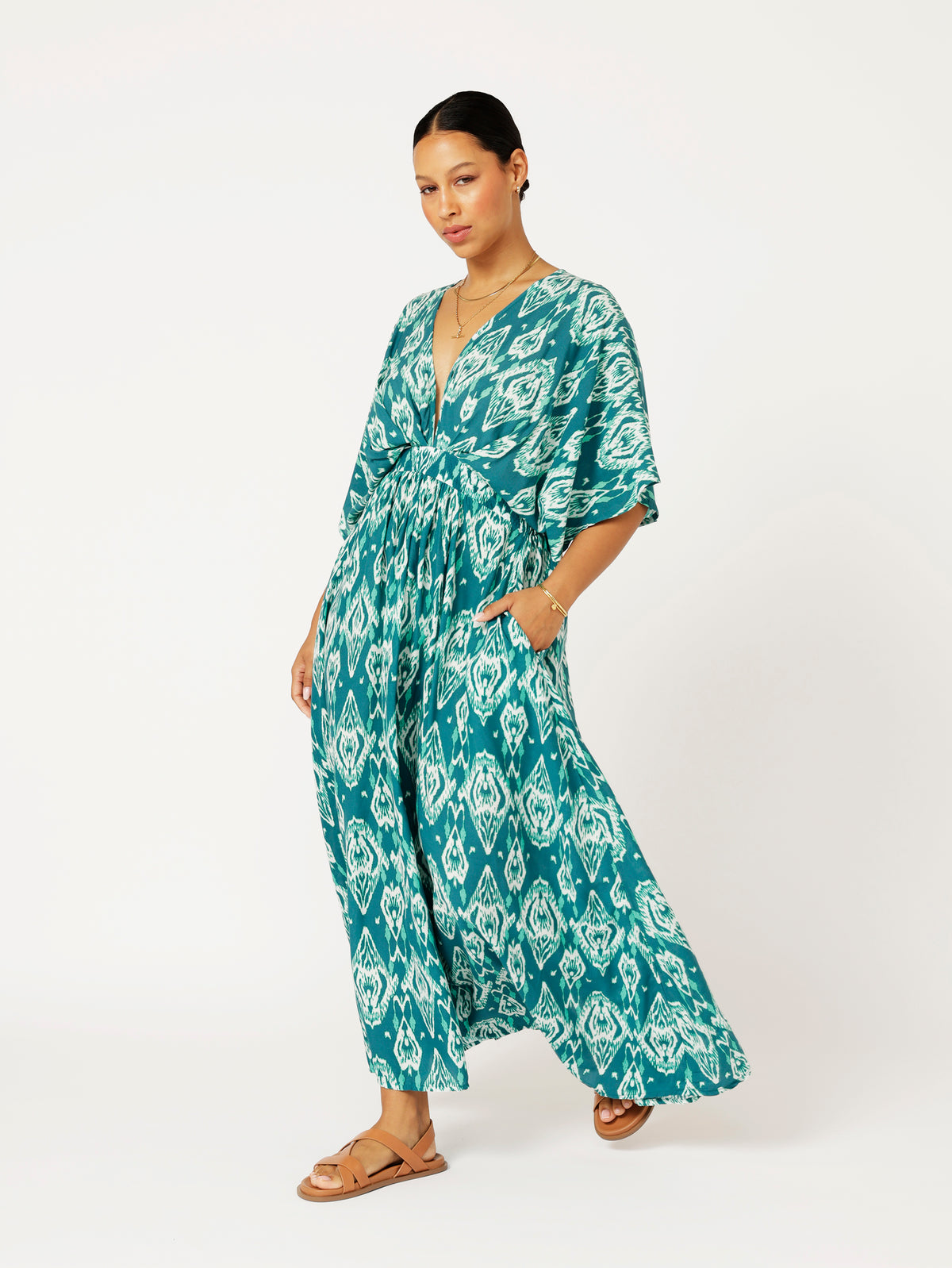 Meredith Dress | Teal Ikat - Saffron Road