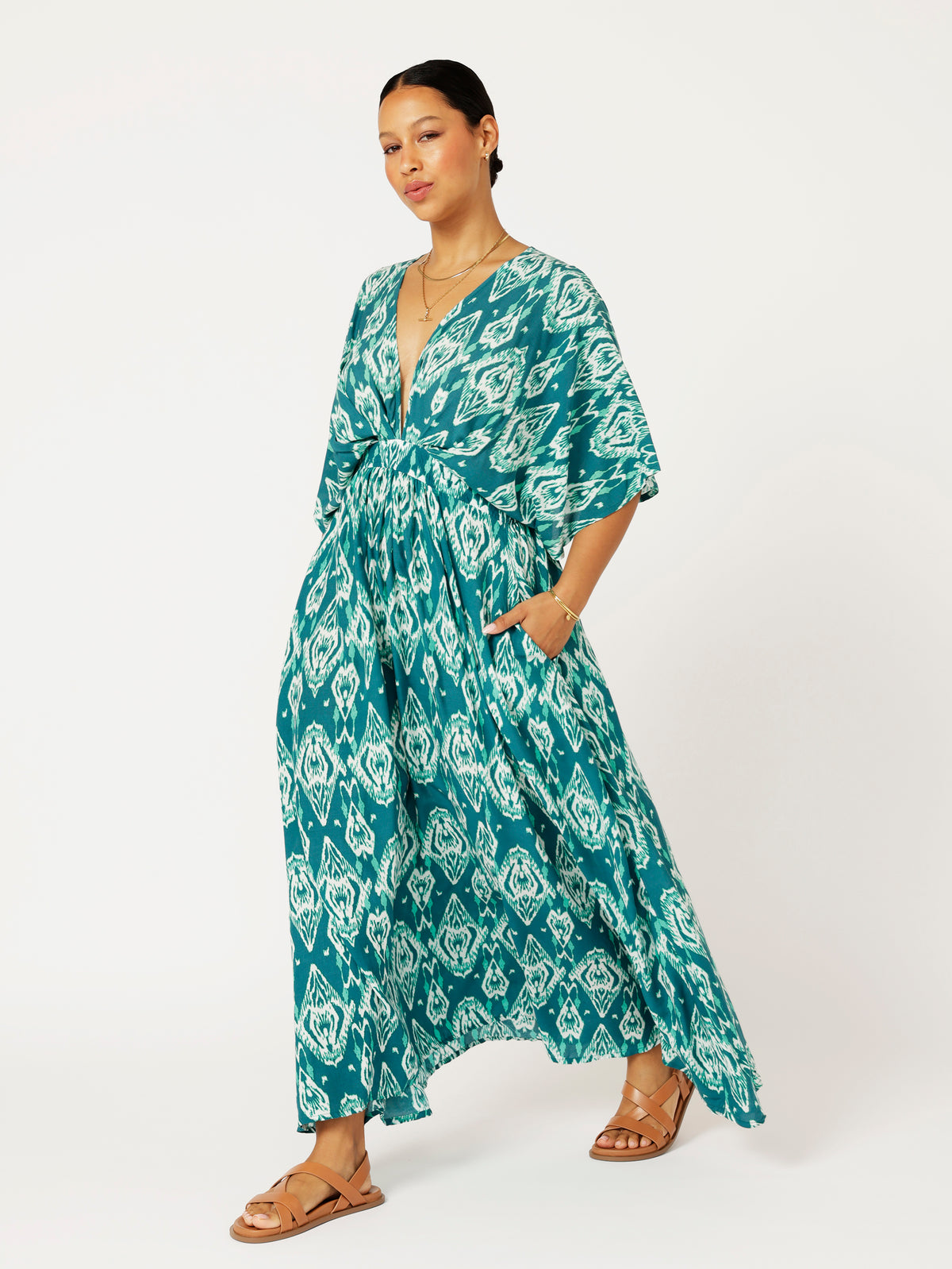 Meredith Dress | Teal Ikat - Saffron Road