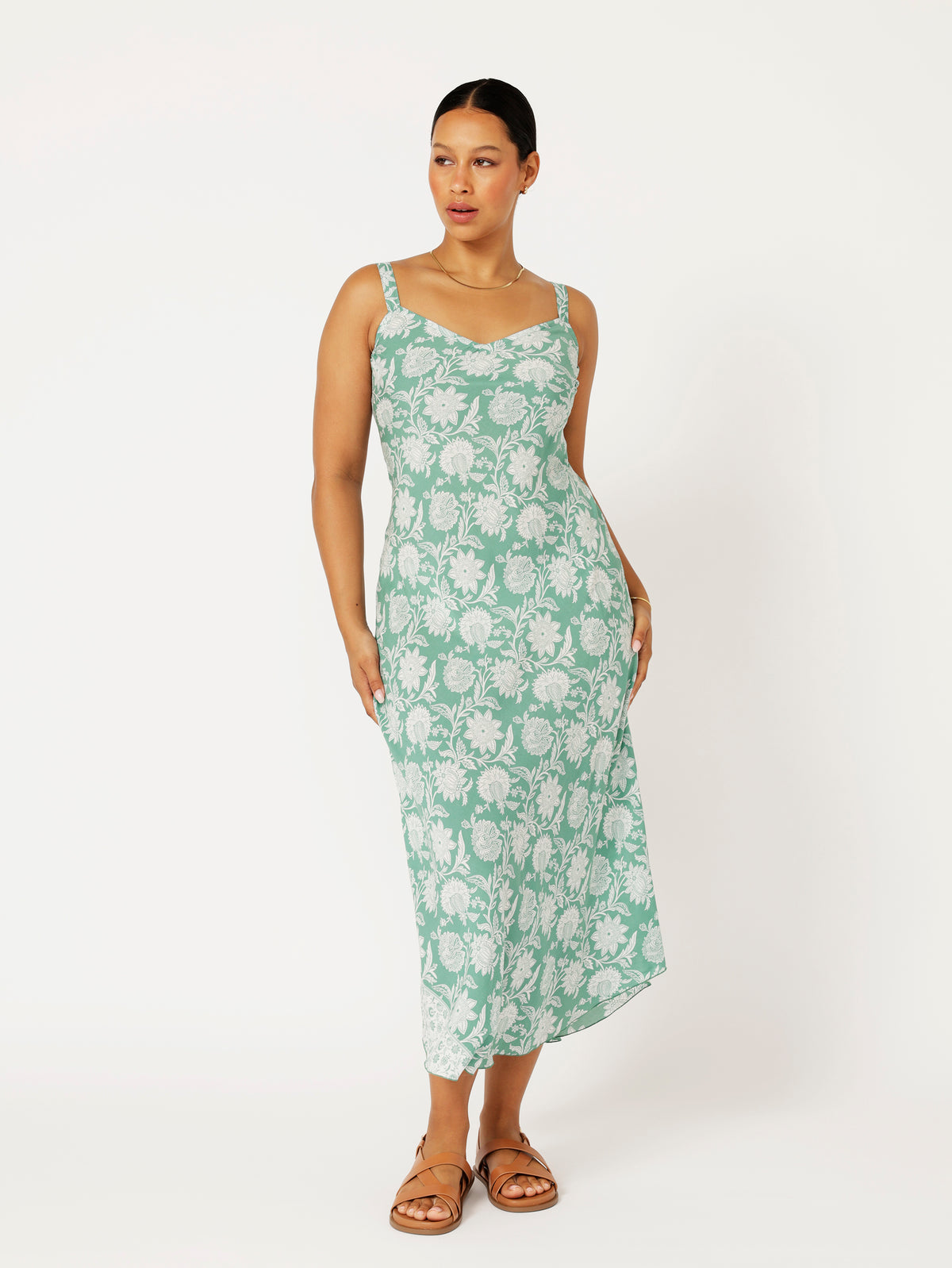 Slip Dress | Bias Cut | Sage Indian Flower - Saffron Road
