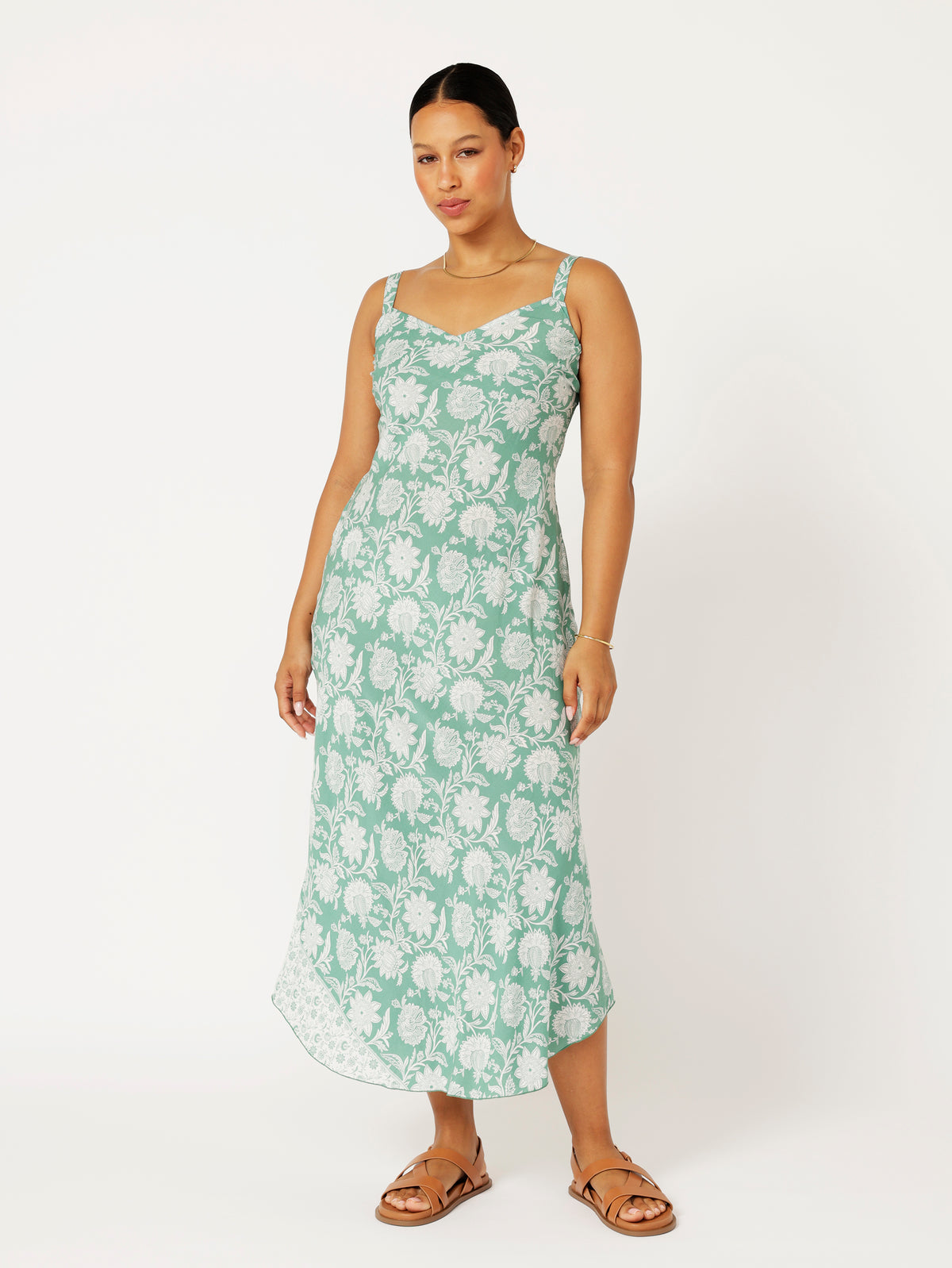 Slip Dress | Bias Cut | Sage Indian Flower - Saffron Road