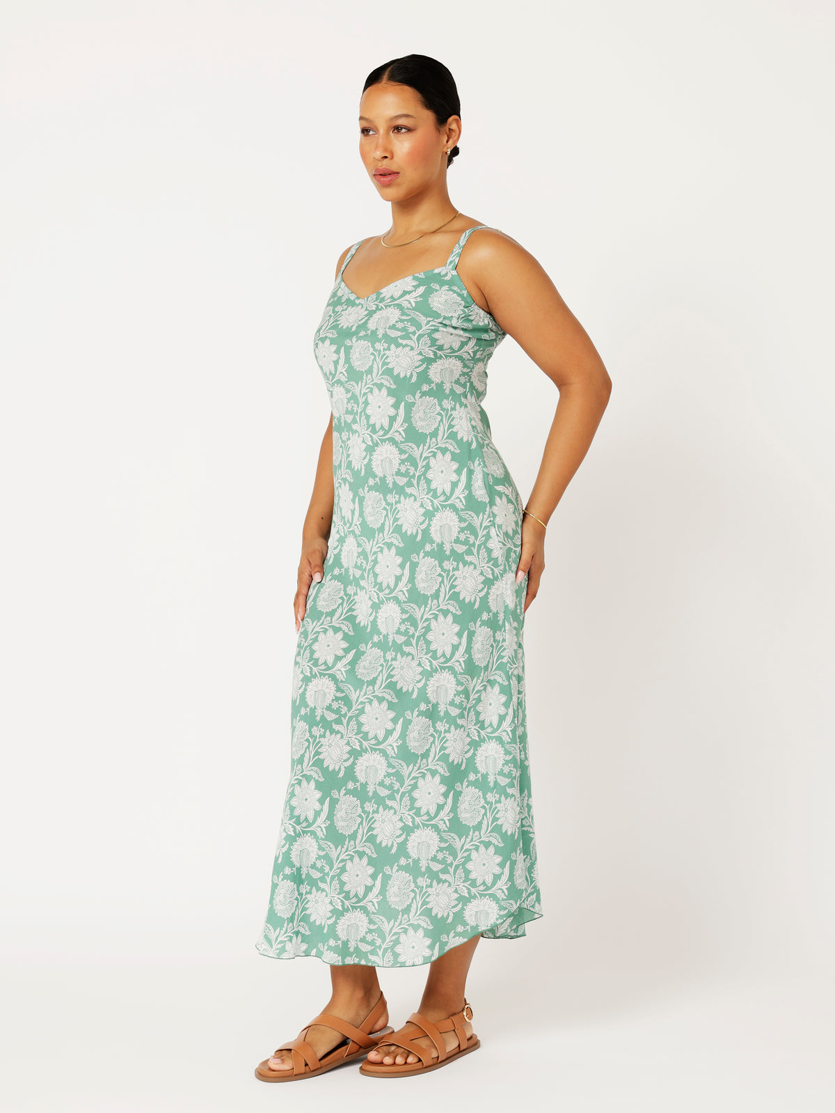Slip Dress | Bias Cut | Sage Indian Flower - Saffron Road