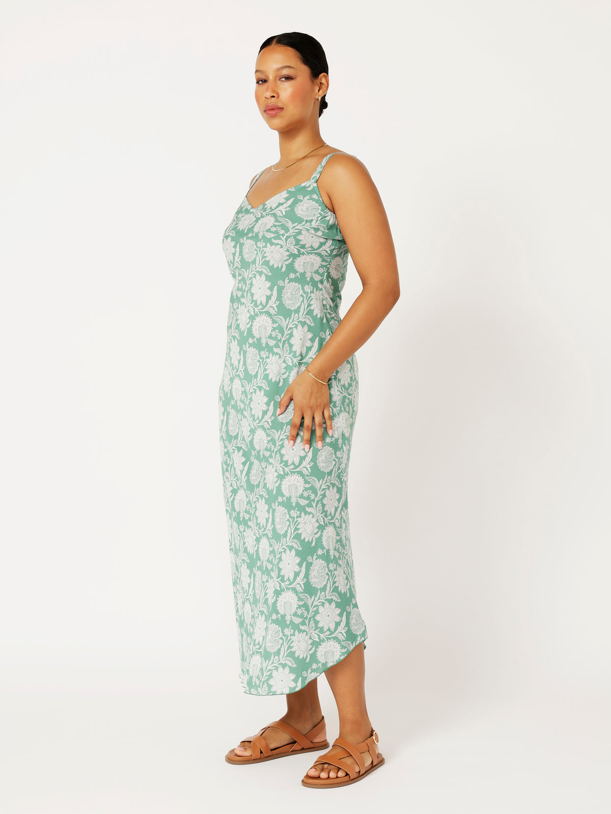 Slip Dress | Bias Cut | Sage Indian Flower - Saffron Road