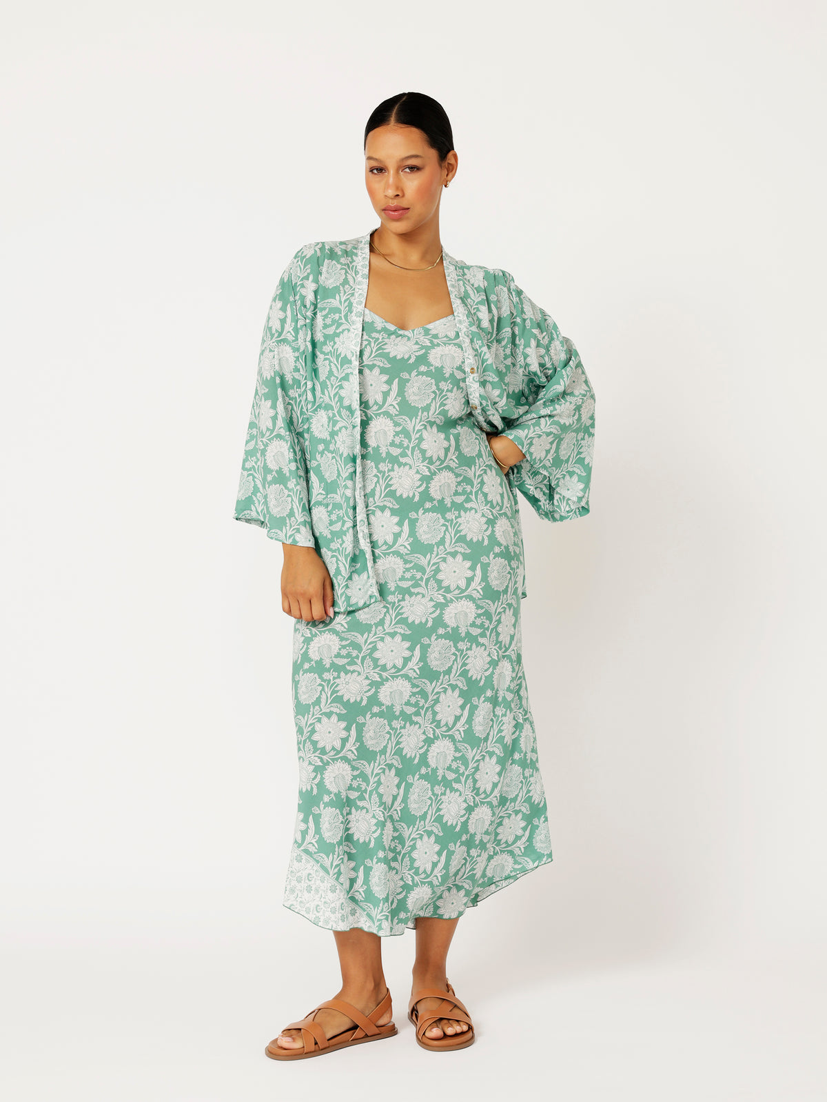 Slip Dress | Bias Cut | Sage Indian Flower - Saffron Road