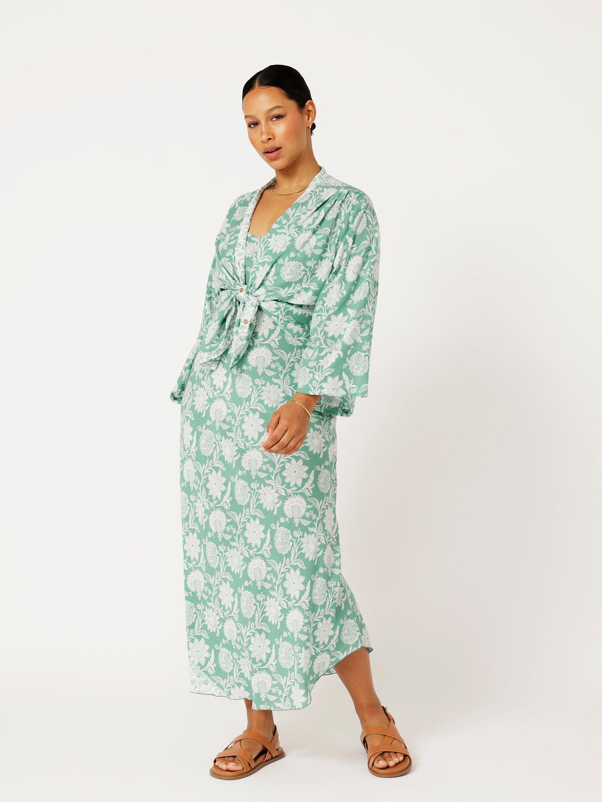 Kimono Shirt | Sage Indian Flower - Saffron Road