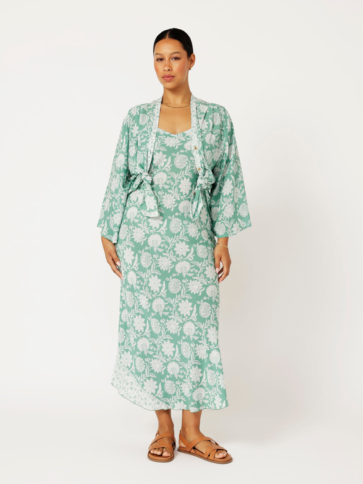 Slip Dress | Bias Cut | Sage Indian Flower - Saffron Road
