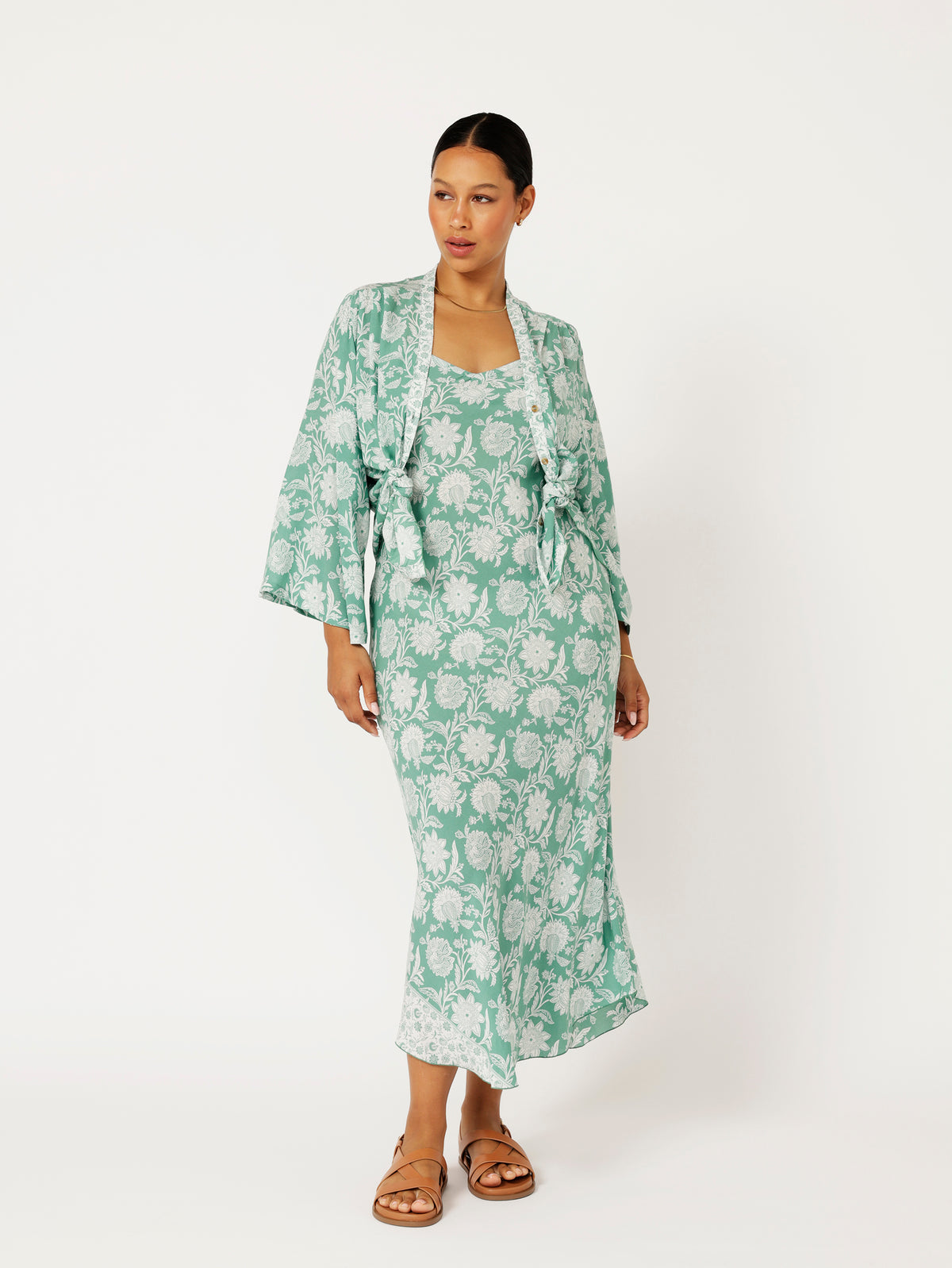 Slip Dress | Bias Cut | Sage Indian Flower - Saffron Road