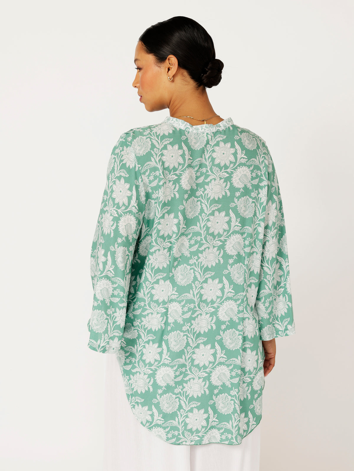 Kimono Shirt | Sage Indian Flower - Saffron Road