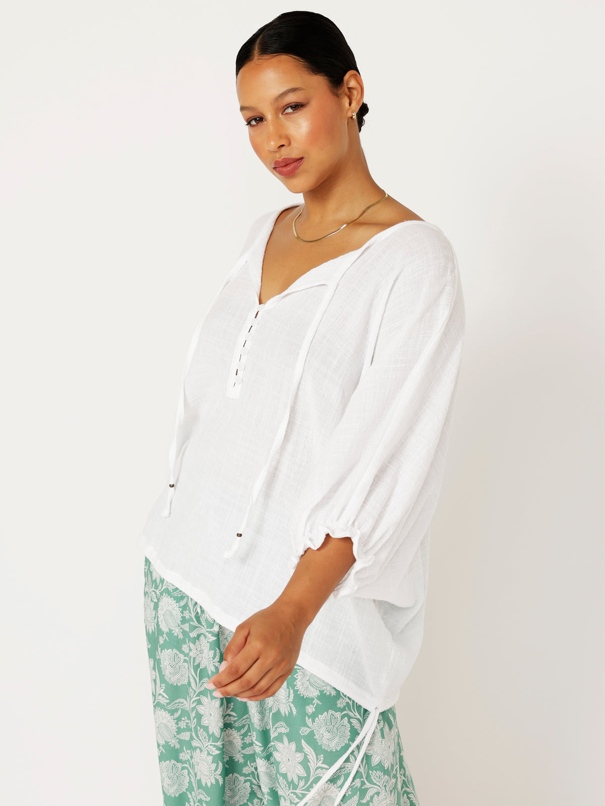 Euro Top | White Textured Cotton - Saffron Road