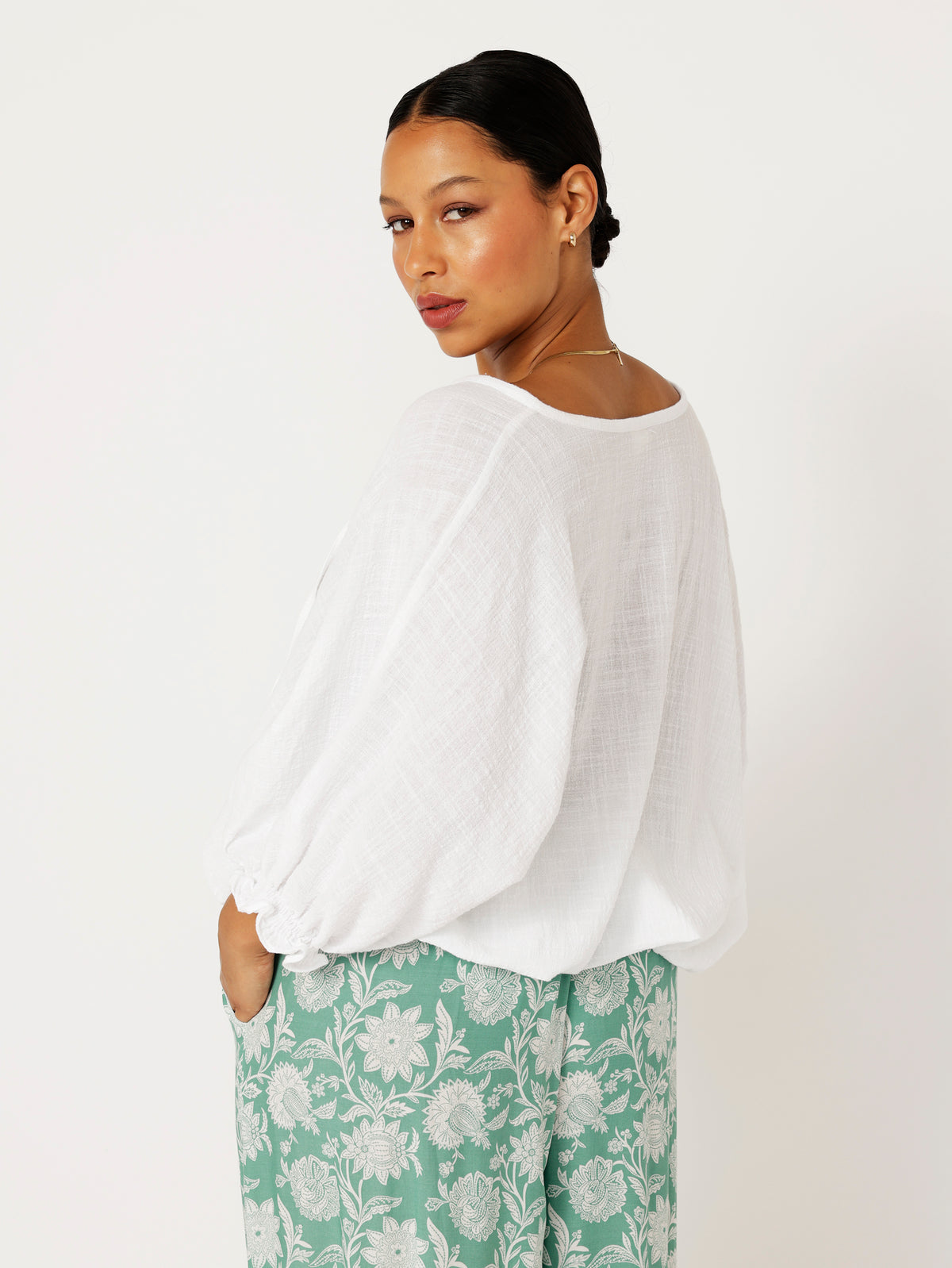 Euro Top | White Textured Cotton - Saffron Road