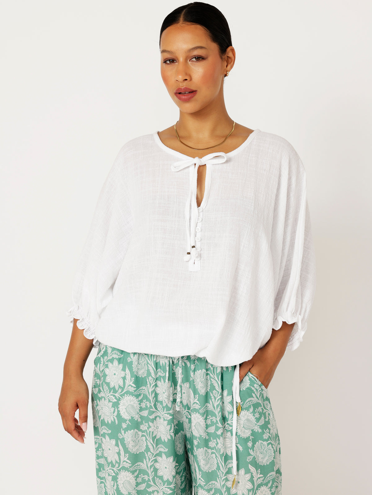 Euro Top | White Textured Cotton - Saffron Road