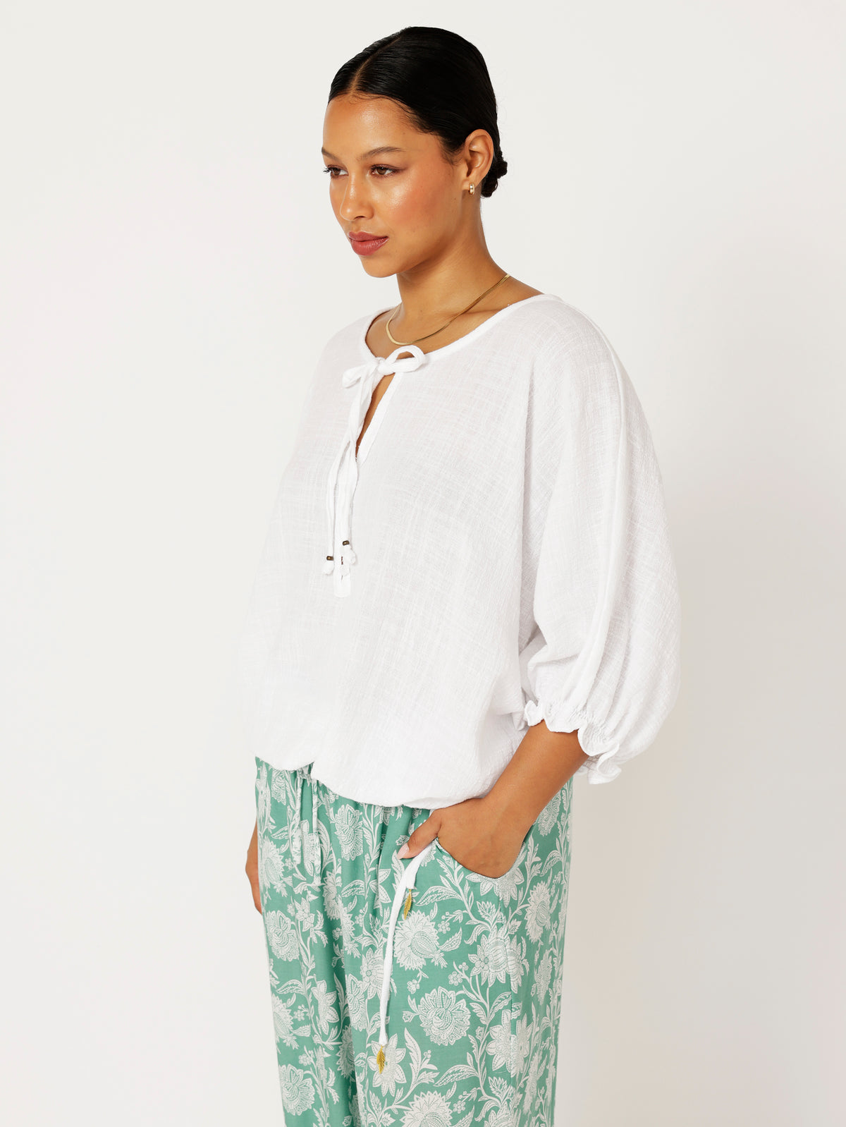 Euro Top | White Textured Cotton - Saffron Road