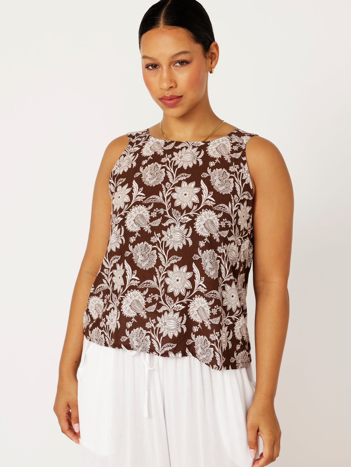 Mykonos Tank | Chocolate Indian Flower - Saffron Road