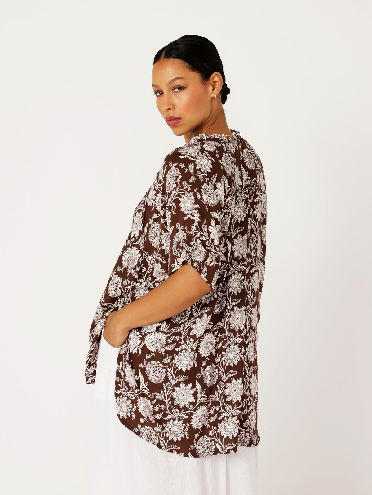 Madison Shirt | Chocolate Indian Flower - Saffron Road