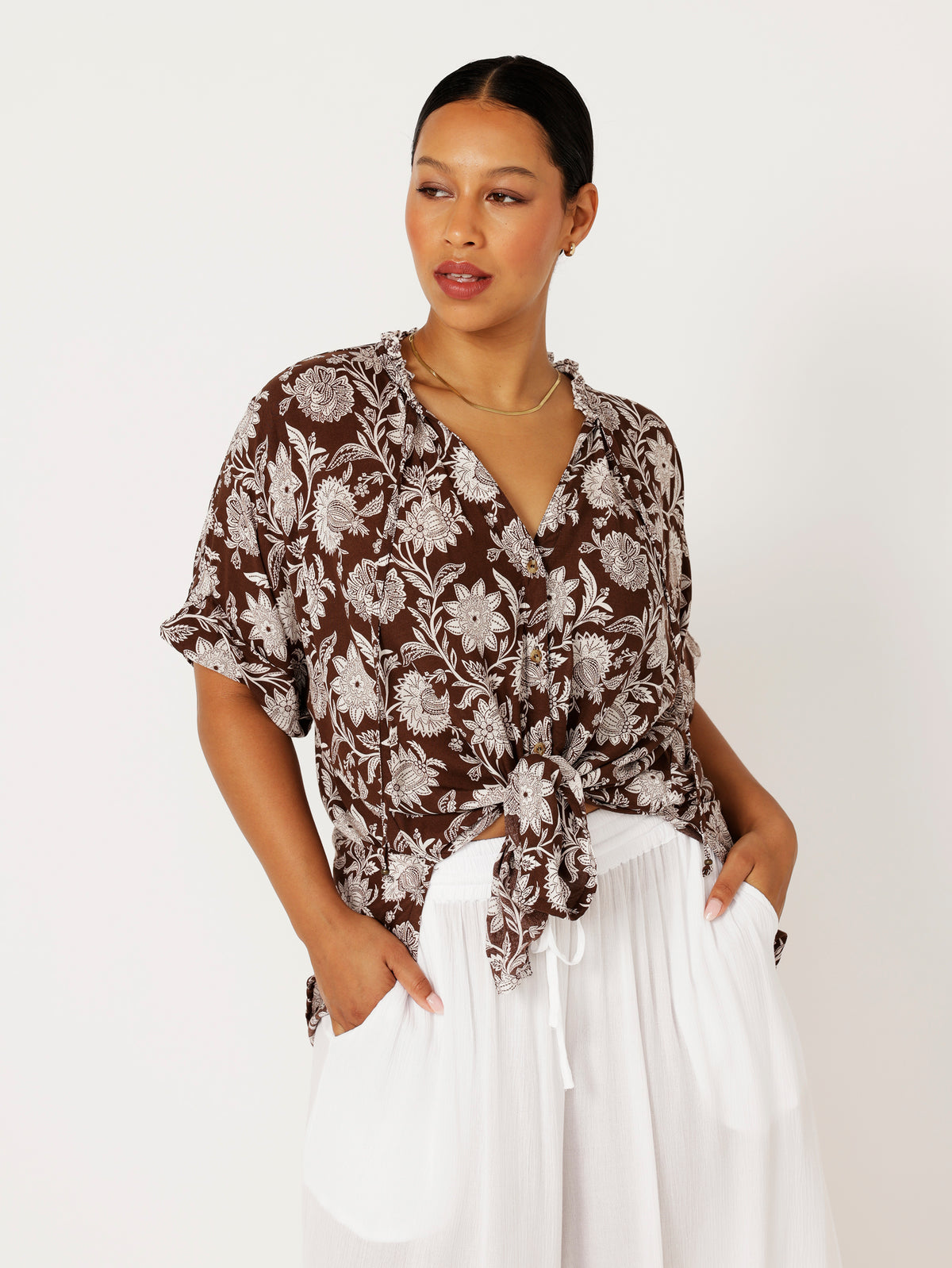 Madison Shirt | Chocolate Indian Flower - Saffron Road