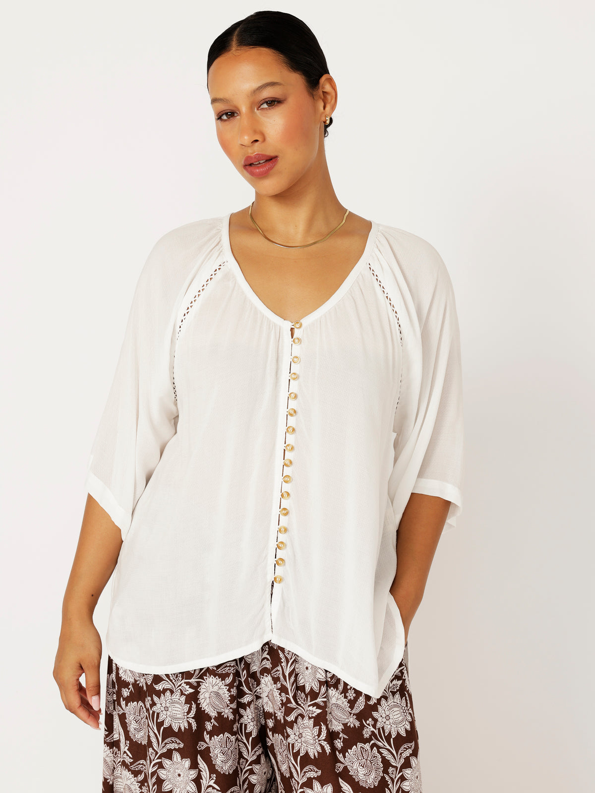 Summer Blouse | Ecru Dot with lace - Saffron Road