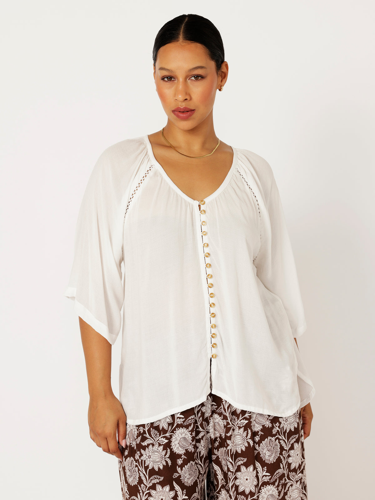 Summer Blouse | Ecru Dot with lace - Saffron Road