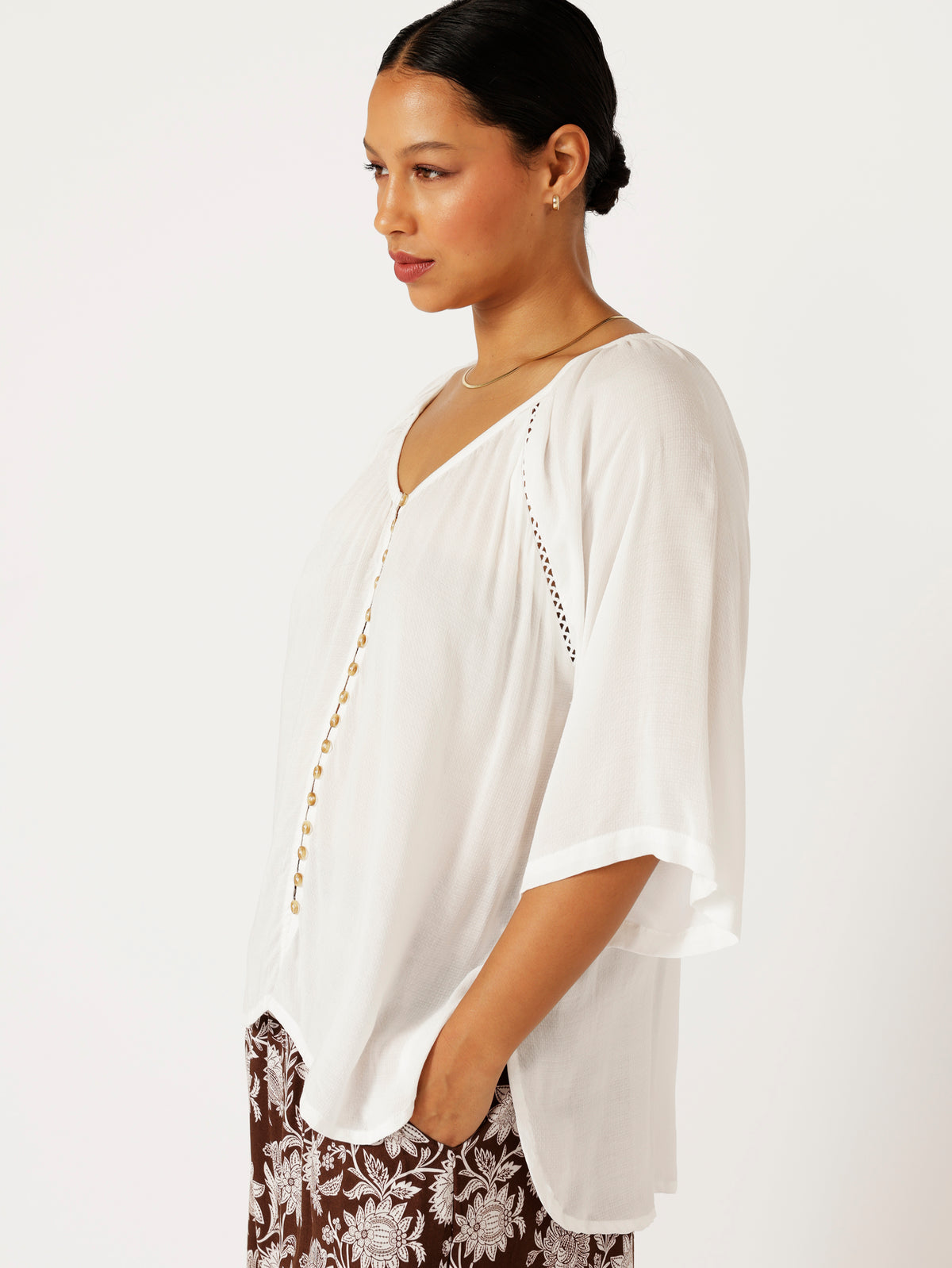 Summer Blouse | Ecru Dot with lace - Saffron Road