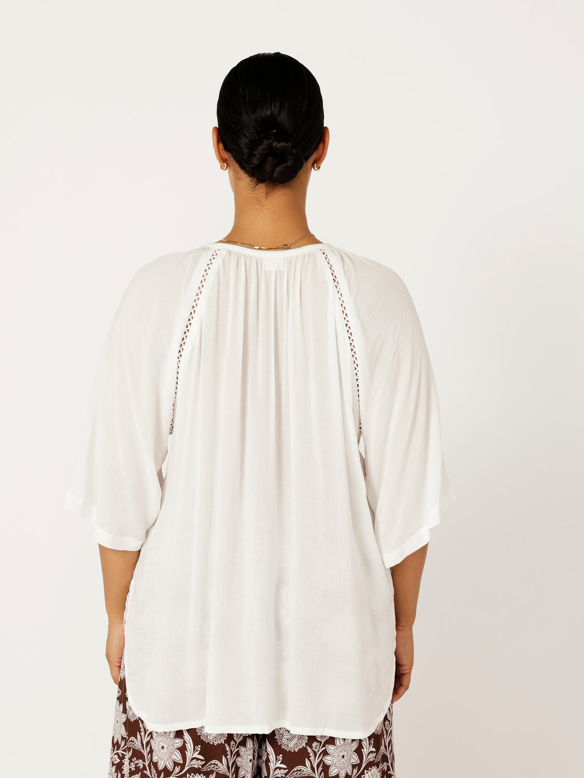 Summer Blouse | Ecru Dot with lace - Saffron Road