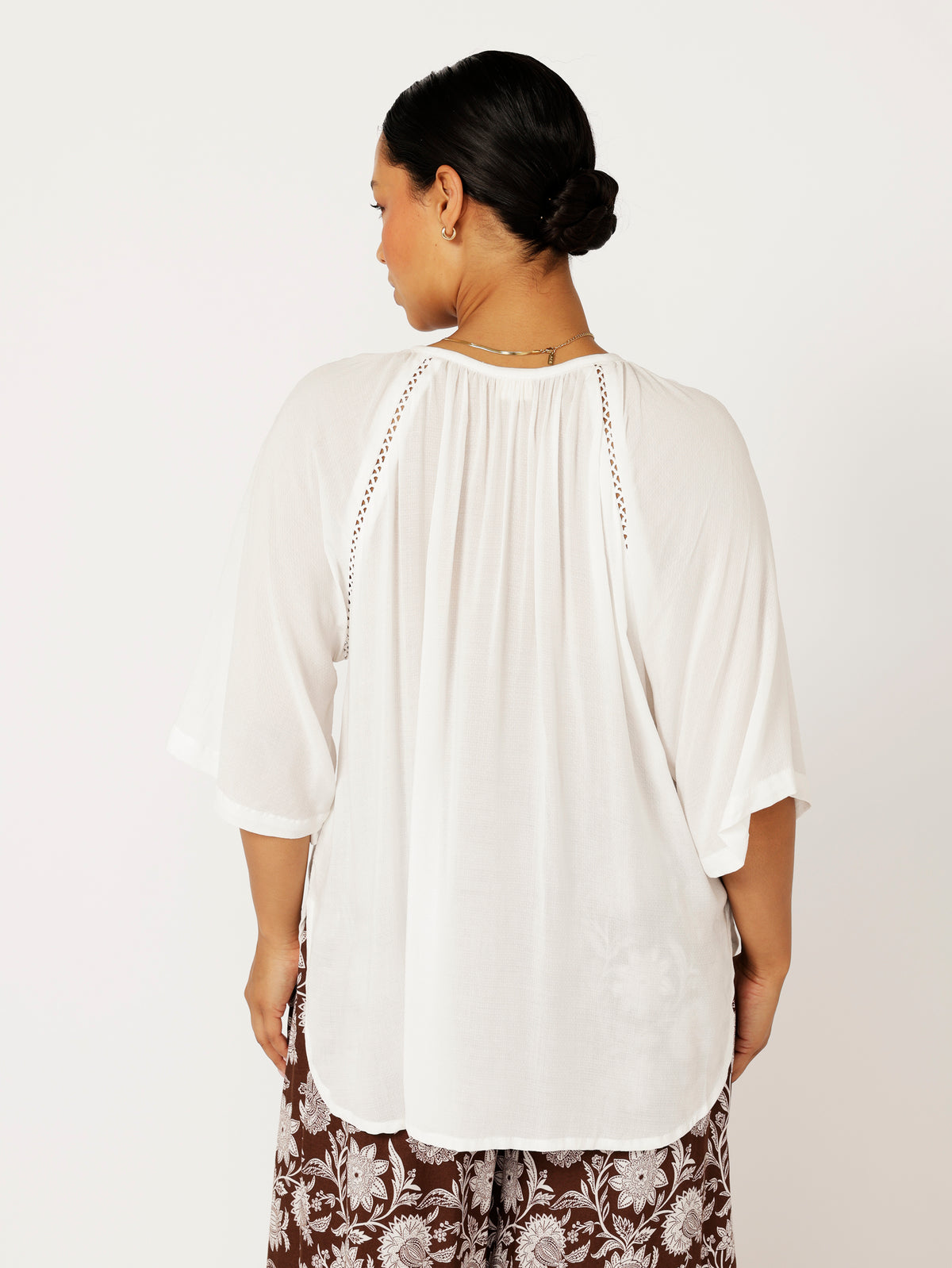 Summer Blouse | Ecru Dot with lace - Saffron Road