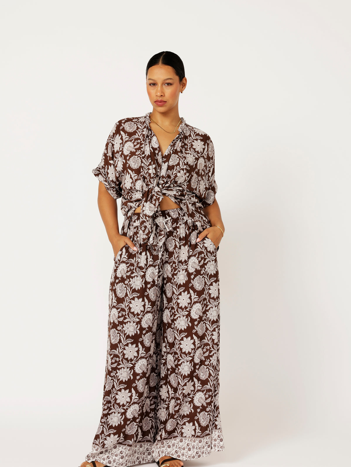 Madison Shirt | Chocolate Indian Flower - Saffron Road