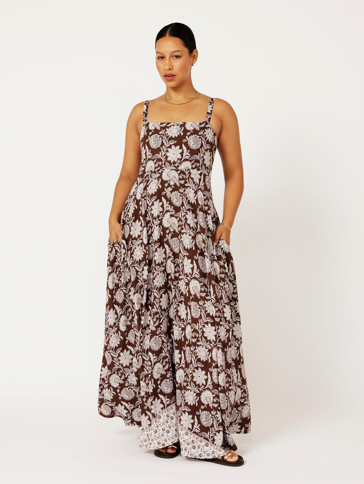 Positano Dress | Chocolate Indian Flower - Saffron Road