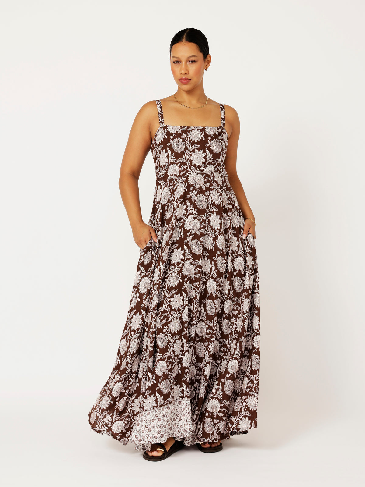 Positano Dress | Chocolate Indian Flower - Saffron Road