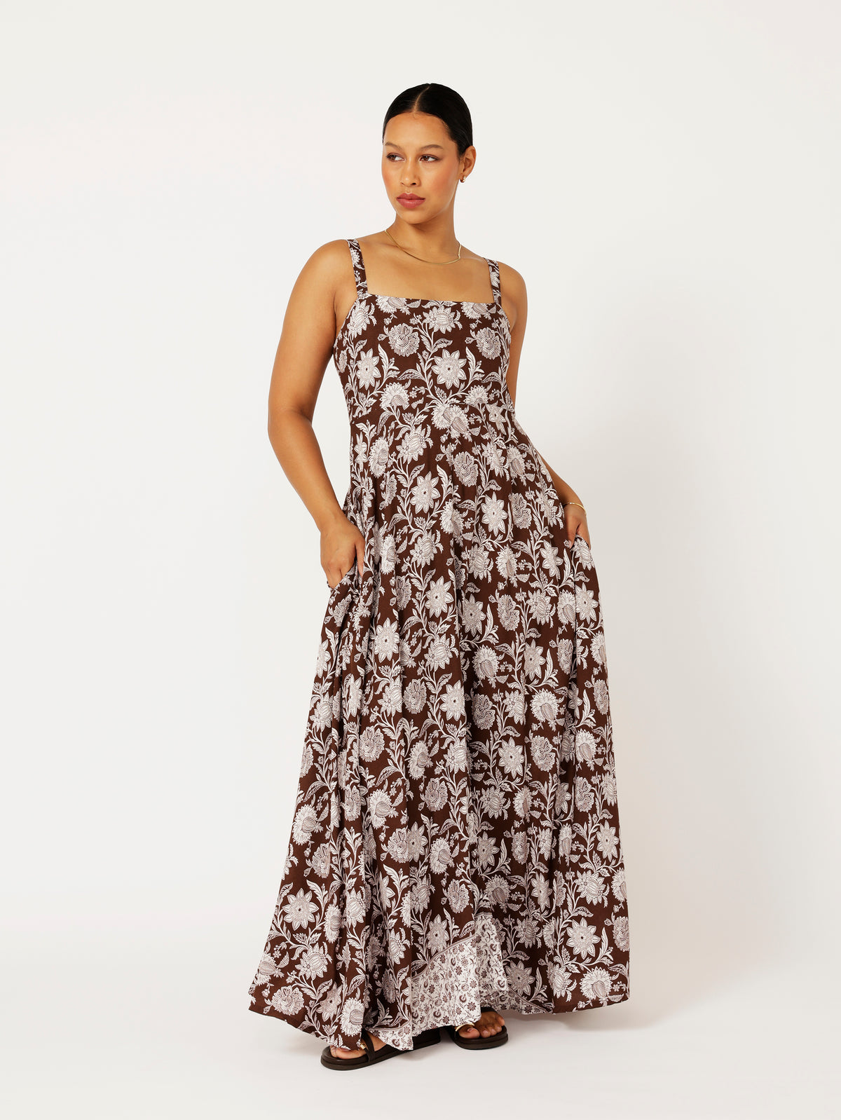 Positano Dress | Chocolate Indian Flower - Saffron Road