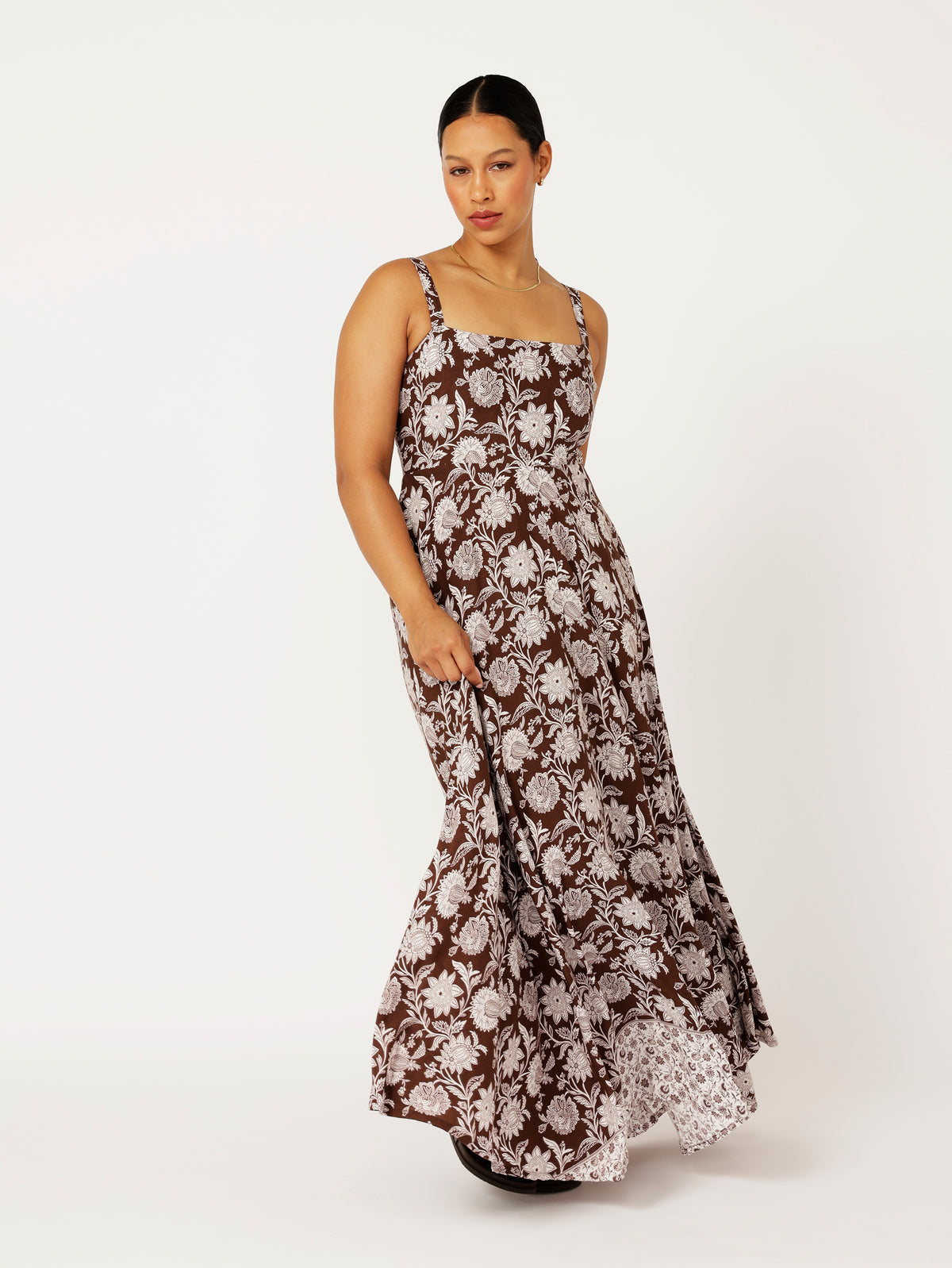 Positano Dress | Chocolate Indian Flower - Saffron Road