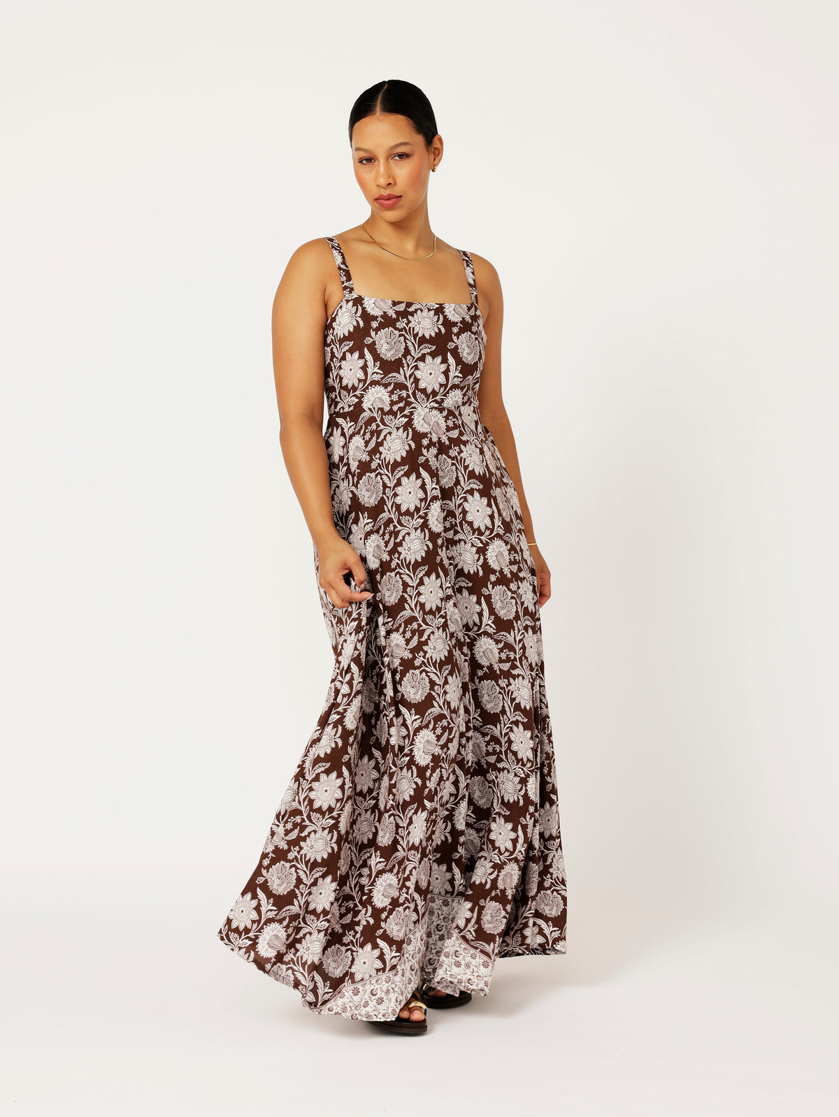 Positano Dress | Chocolate Indian Flower - Saffron Road