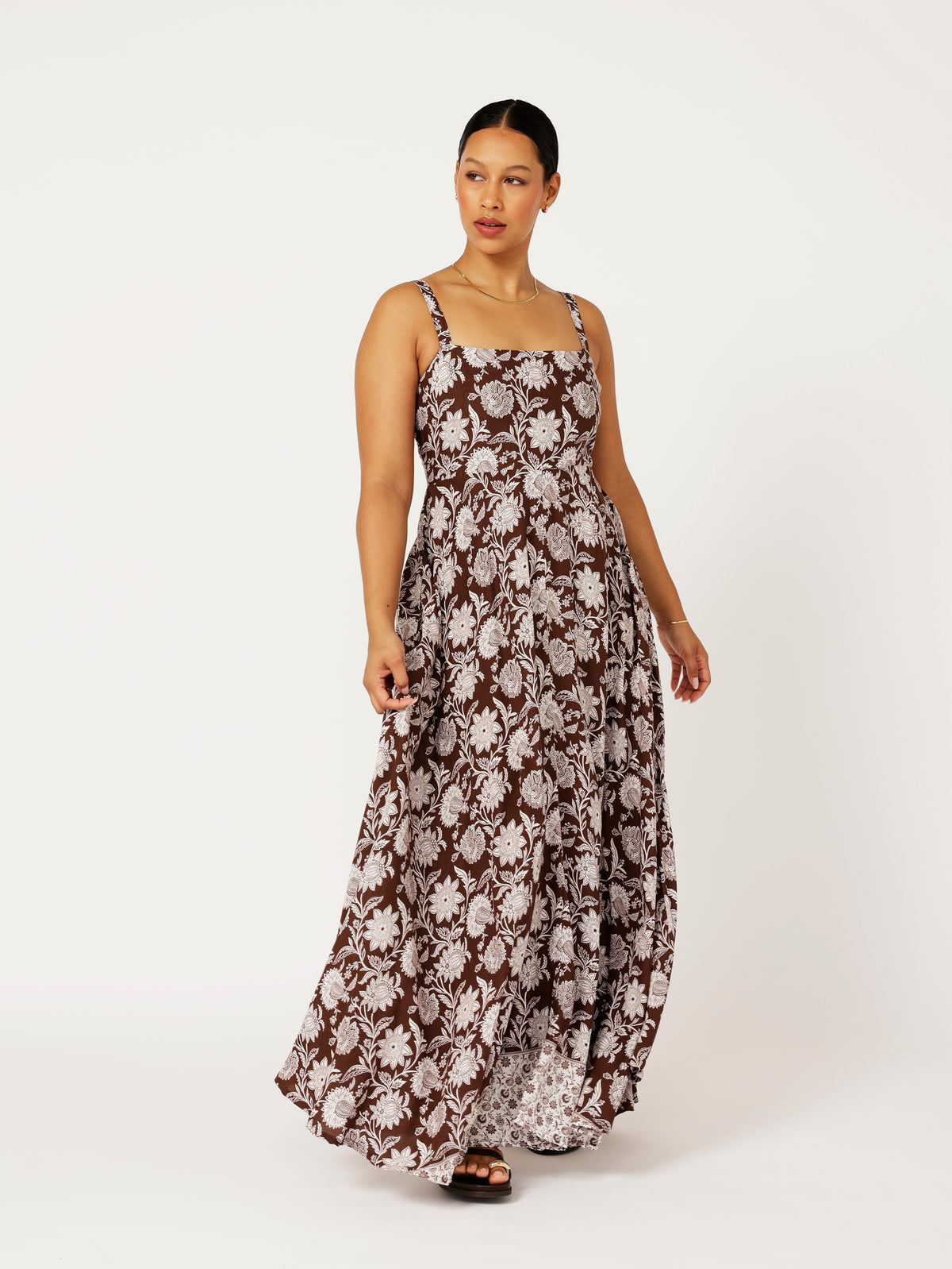 Positano Dress | Chocolate Indian Flower - Saffron Road