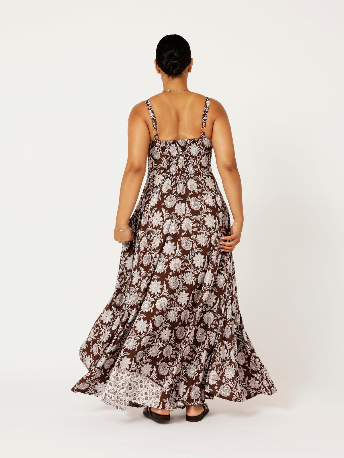 Positano Dress | Chocolate Indian Flower - Saffron Road