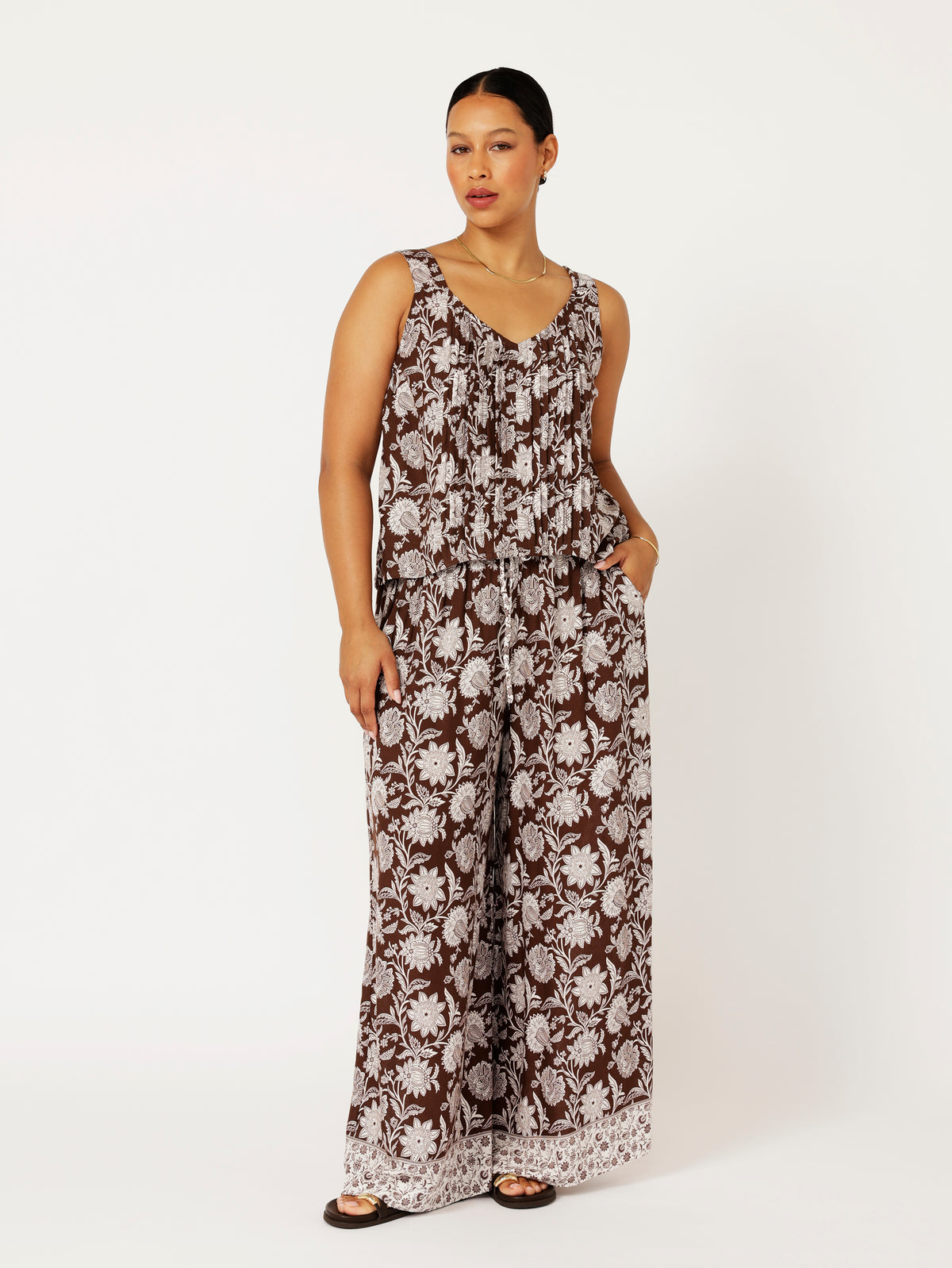 Mykonos Tank | Chocolate Indian Flower - Saffron Road
