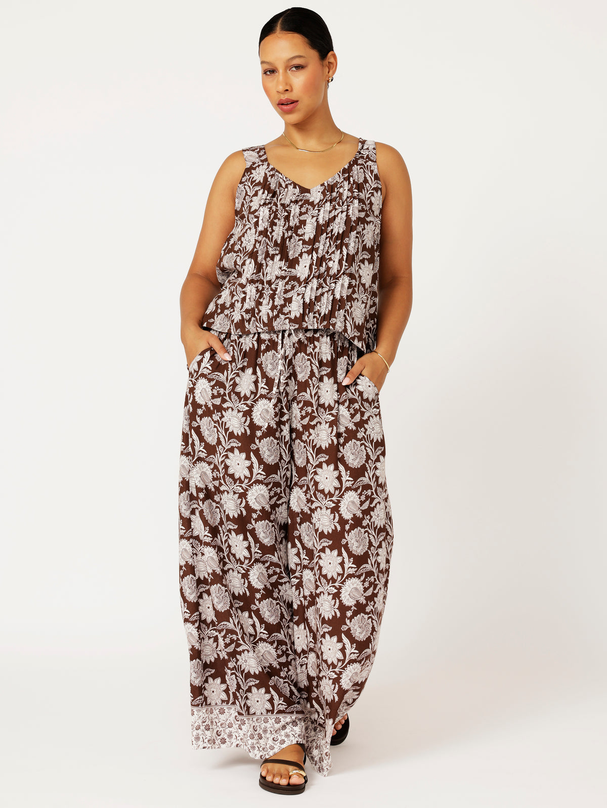 Palazzo Pant | Chocolate Indian Flower - Saffron Road